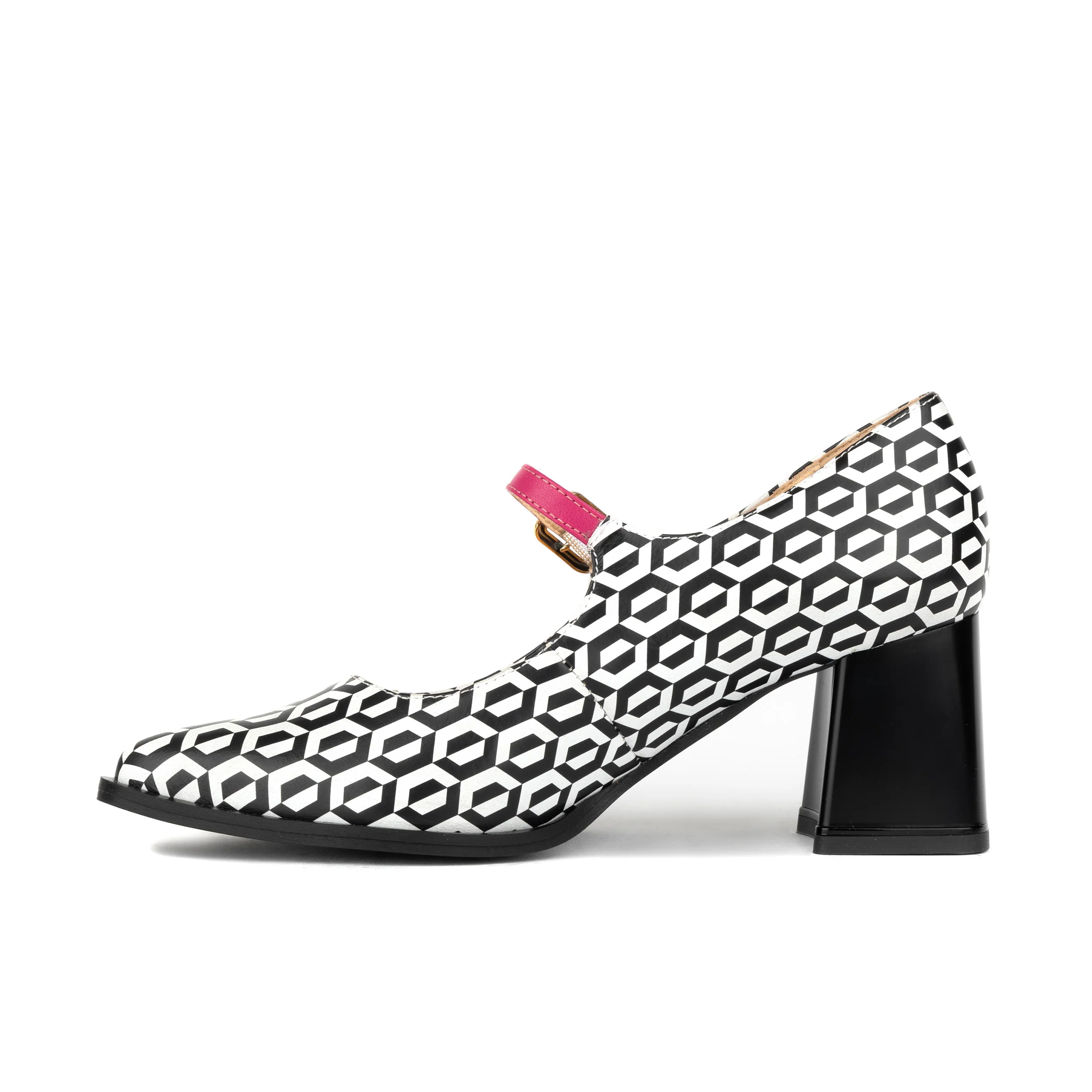 Hyde - Pink & Hexa Print - Women's Leather Mary Jane Pump - Image 4