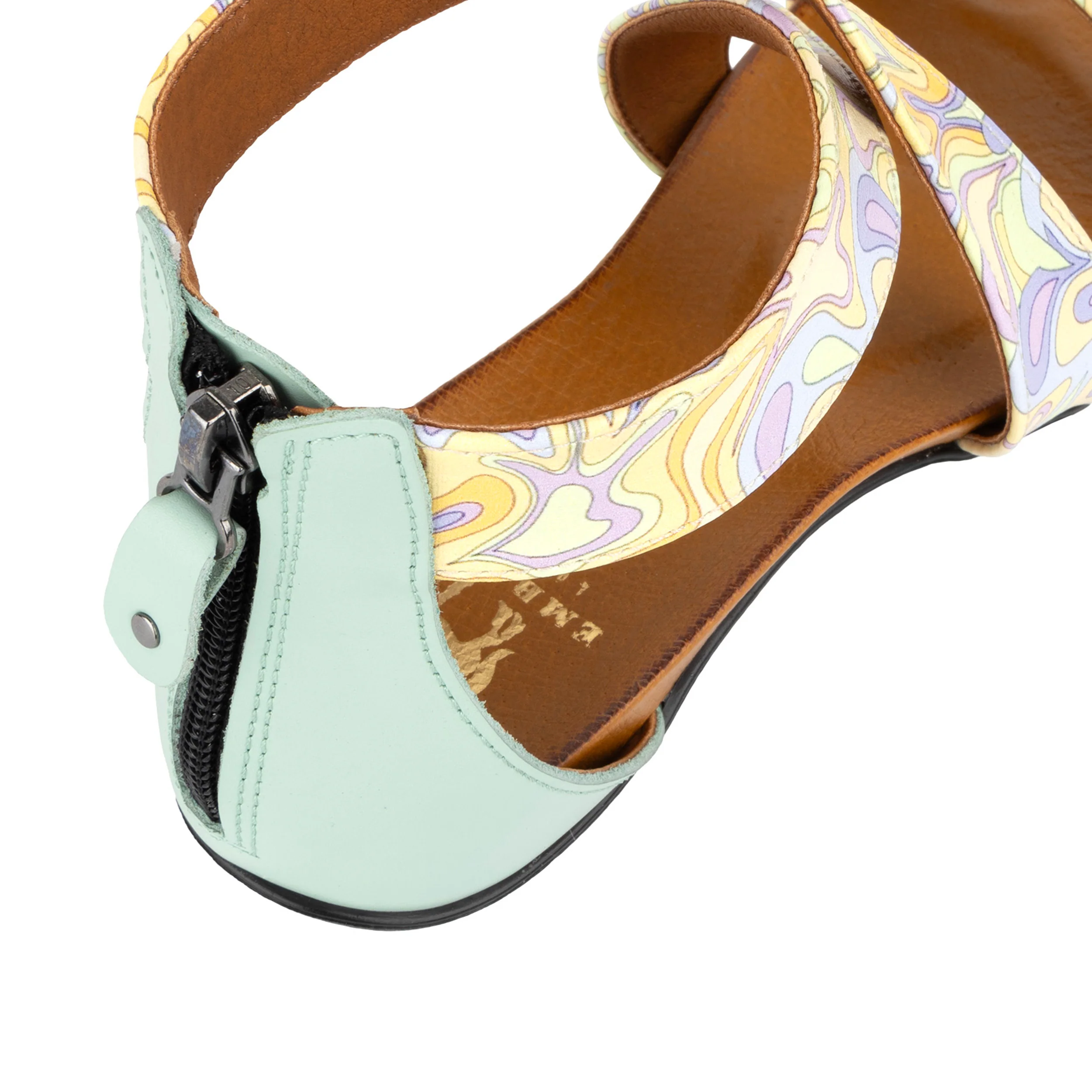 Isabella - Mint & Pastel Multi - Women's cross strap sandal with covered zip-up heel - Image 10