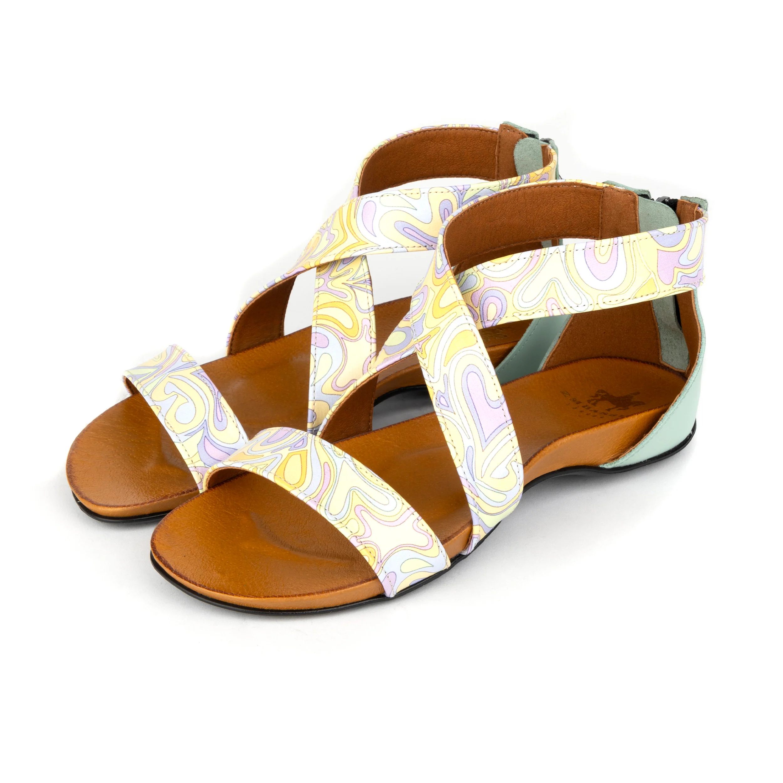 Isabella - Mint & Pastel Multi - Women's cross strap sandal with covered zip-up heel - Image 11