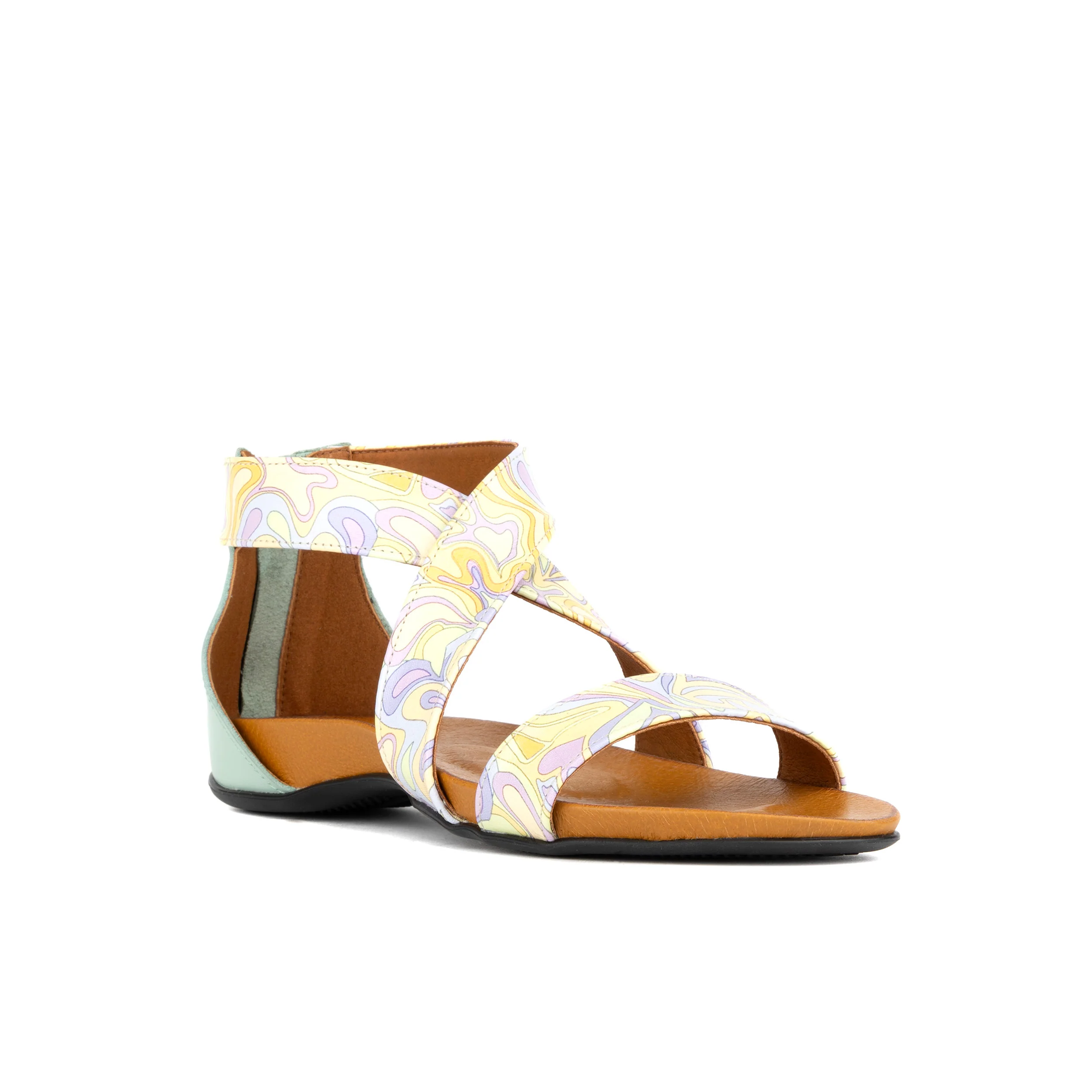 Isabella - Mint & Pastel Multi - Women's cross strap sandal with covered zip-up heel - Image 3
