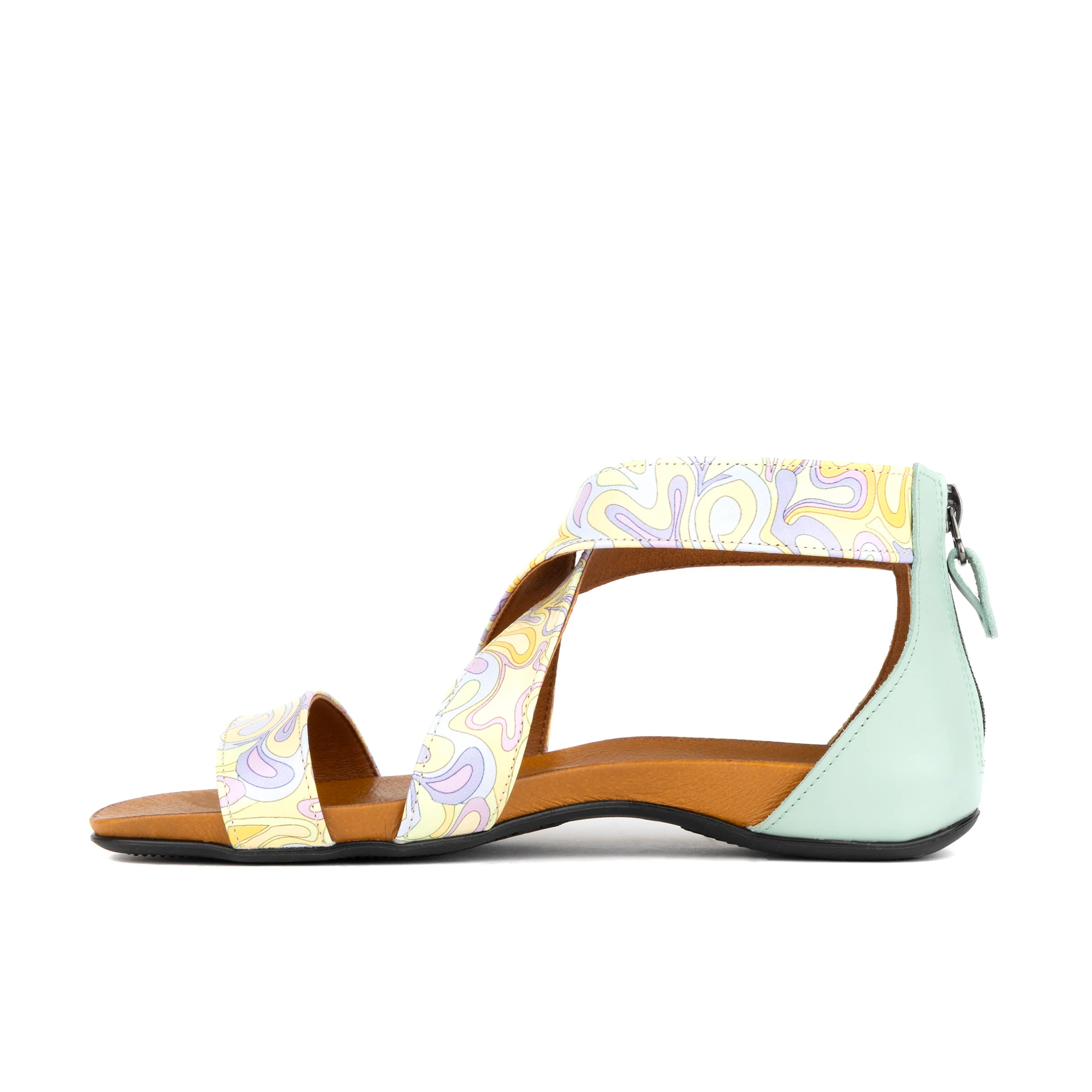 Isabella - Mint & Pastel Multi - Women's cross strap sandal with covered zip-up heel - Image 5