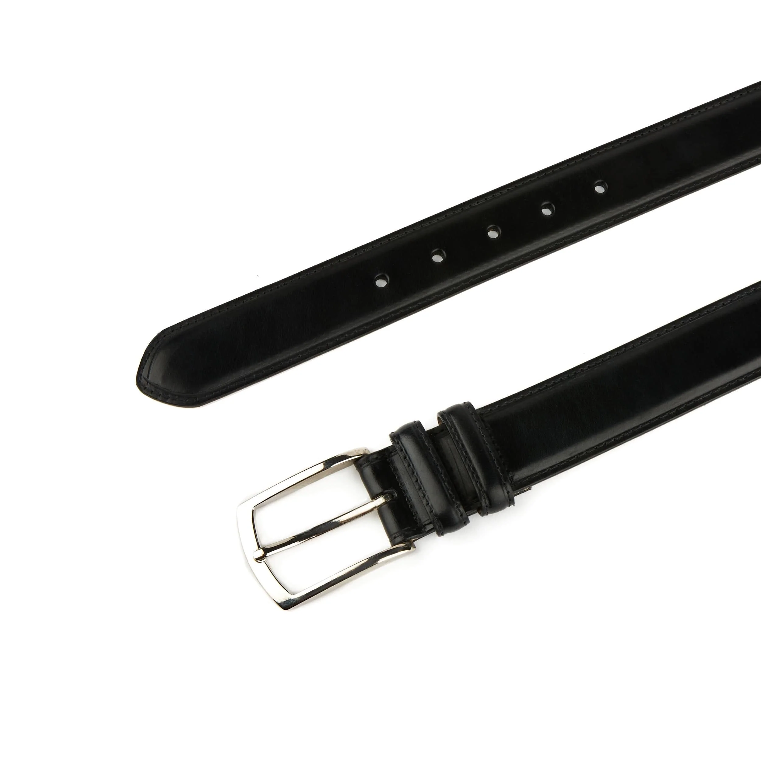 James - Black - Men's classic black leather belt with silver colour buckle - Image 3