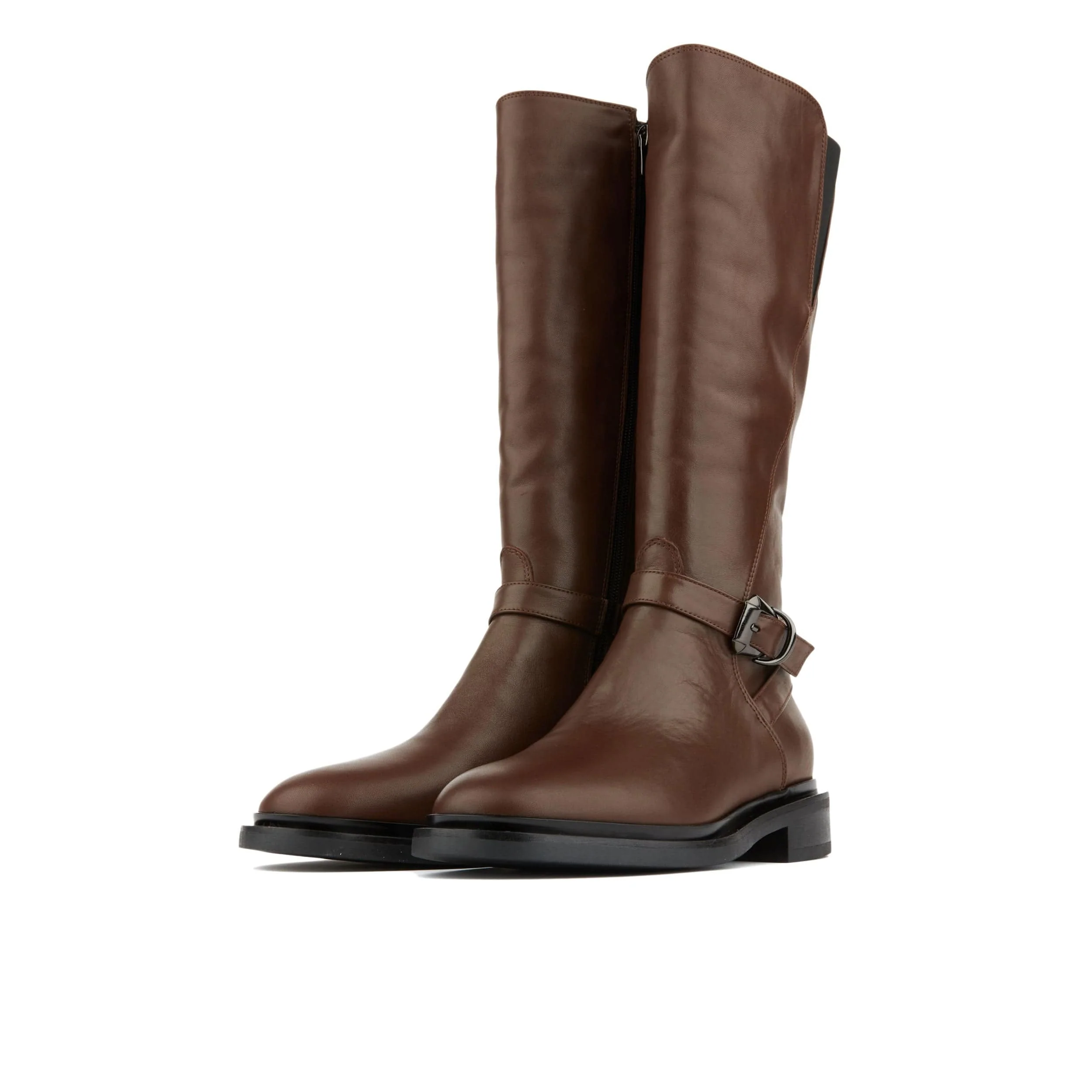 Jamie - Brown - Women's leather tall riding boots with rounded toe in brown - Image 5