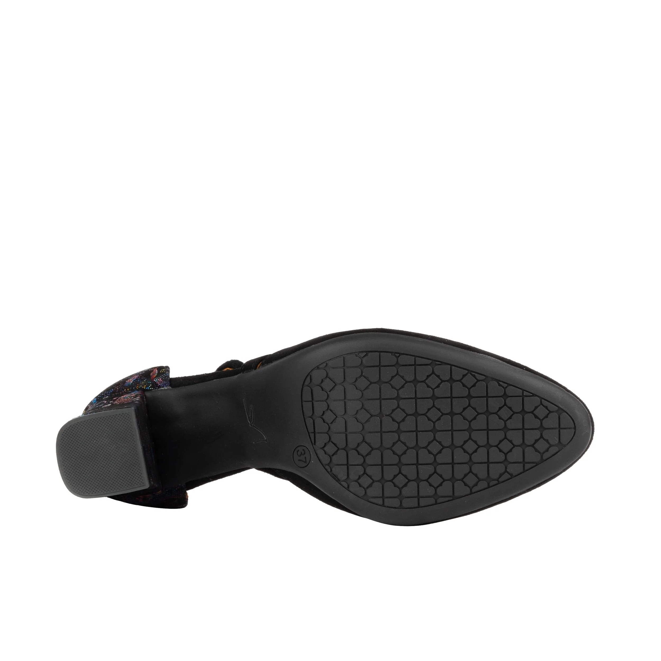 Kylie - Black Flower - Women's strappy 3 inch heel in black suede leather - Image 5