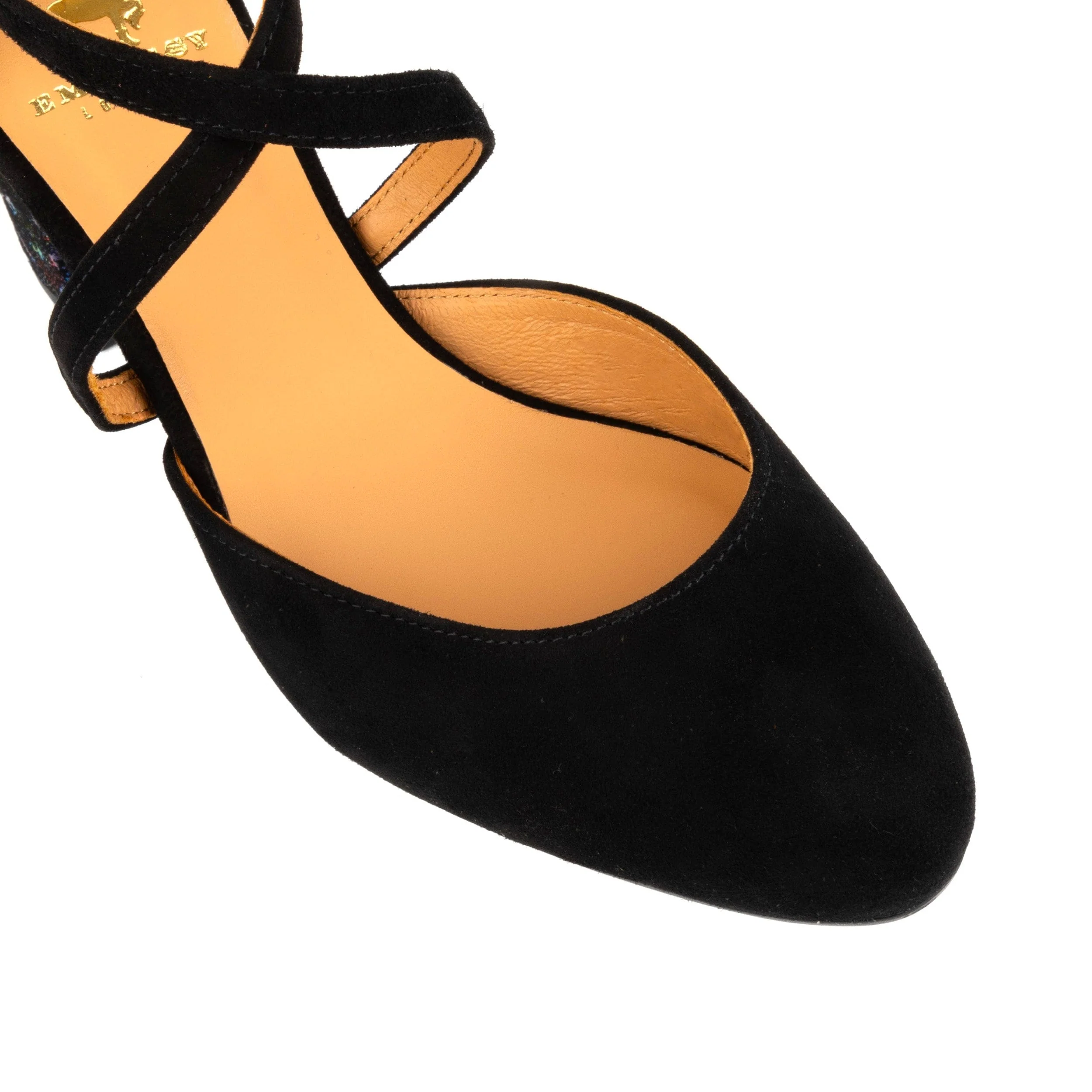 Kylie - Black Flower - Women's strappy 3 inch heel in black suede leather - Image 7