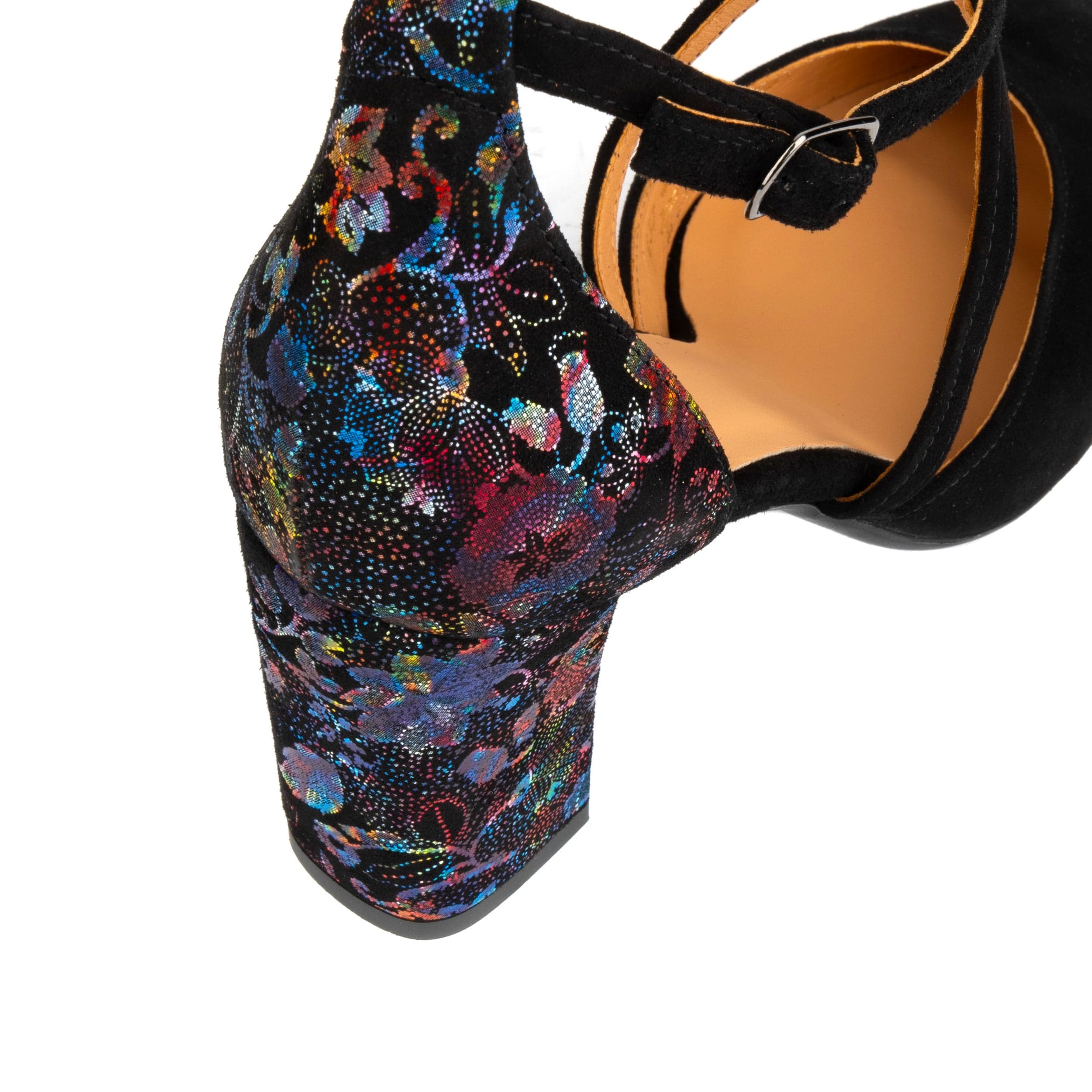 Kylie - Black Flower - Women's strappy 3 inch heel in black suede leather - Image 8