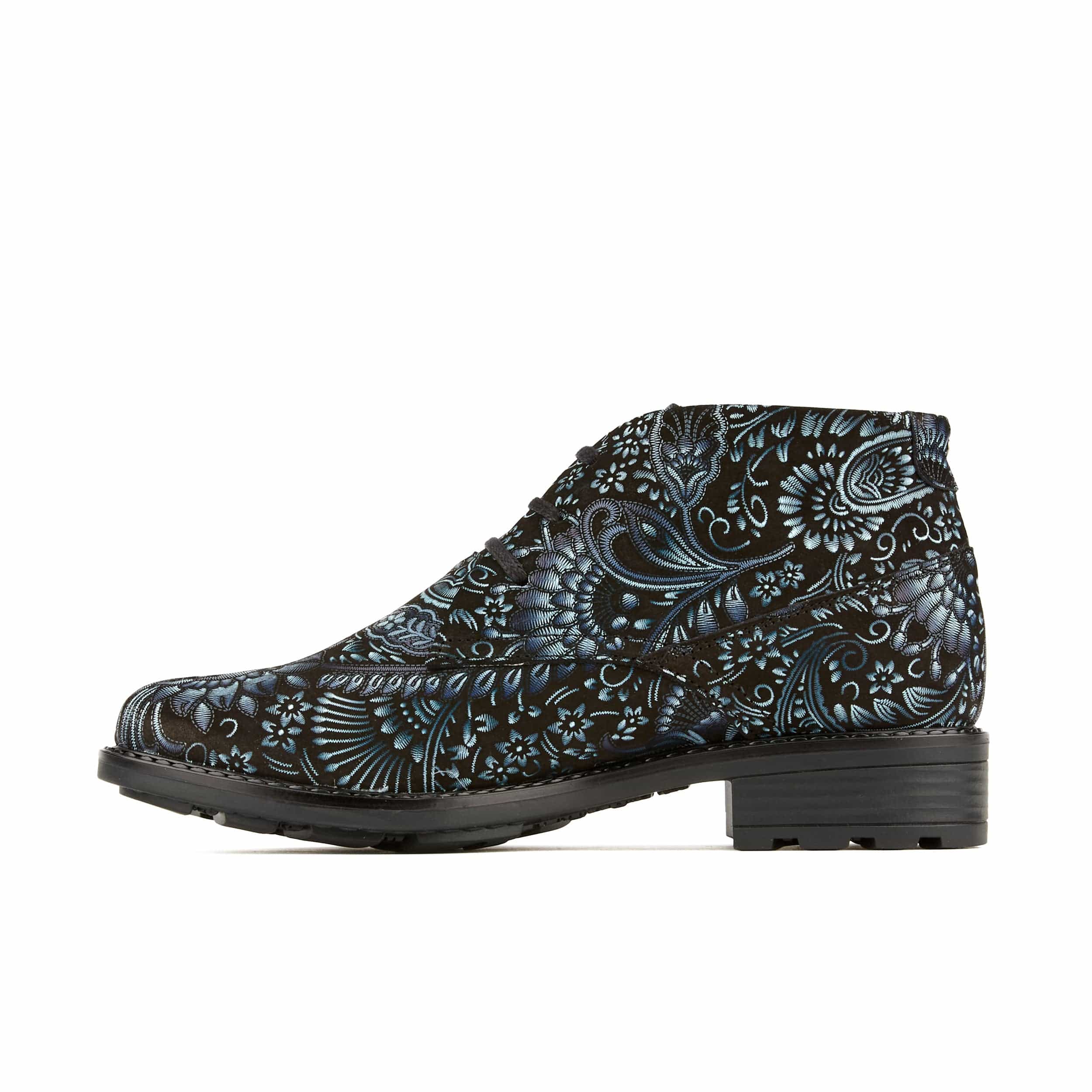 Laviva - Black & Floral - Women's round toe wide fitted ankle boot In nubuck leather - Image 3