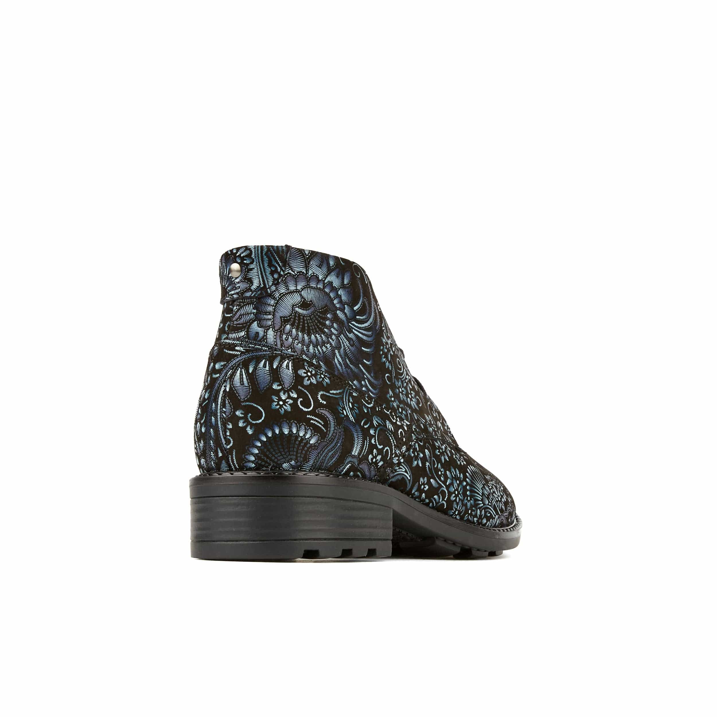 Laviva - Black & Floral - Women's round toe wide fitted ankle boot In nubuck leather - Image 4