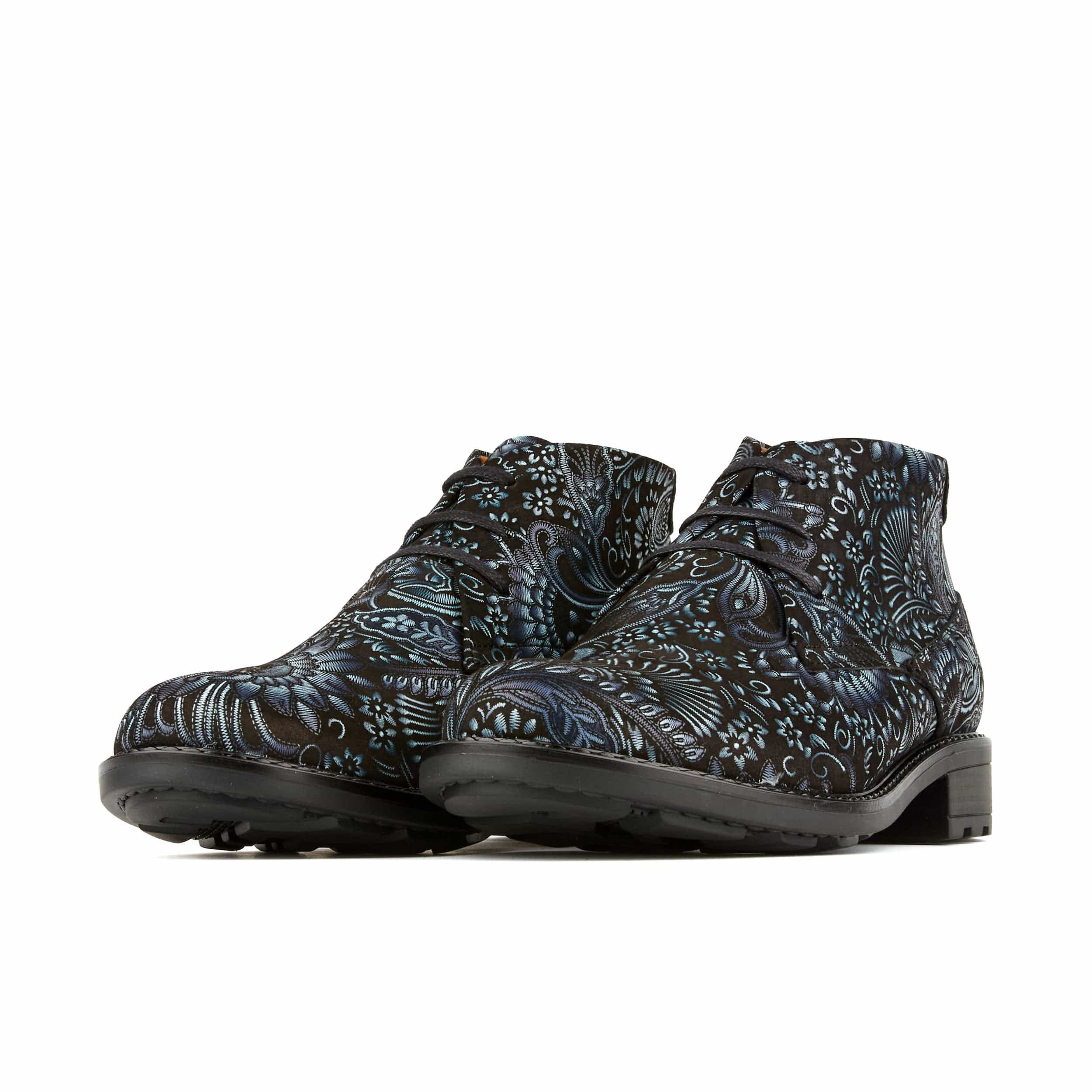 Laviva - Black & Floral - Women's round toe wide fitted ankle boot In nubuck leather - Image 5