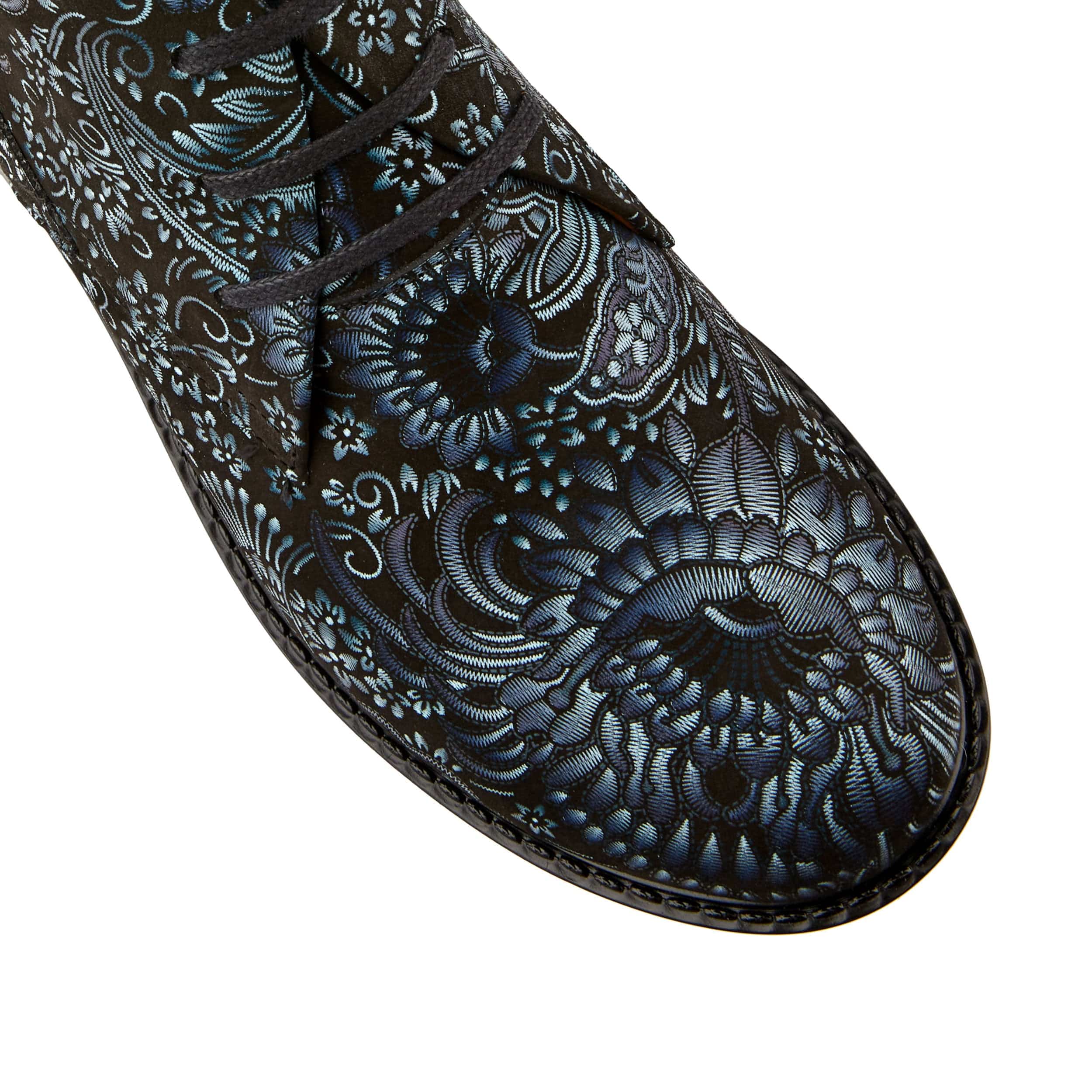 Laviva - Black & Floral - Women's round toe wide fitted ankle boot In nubuck leather - Image 6