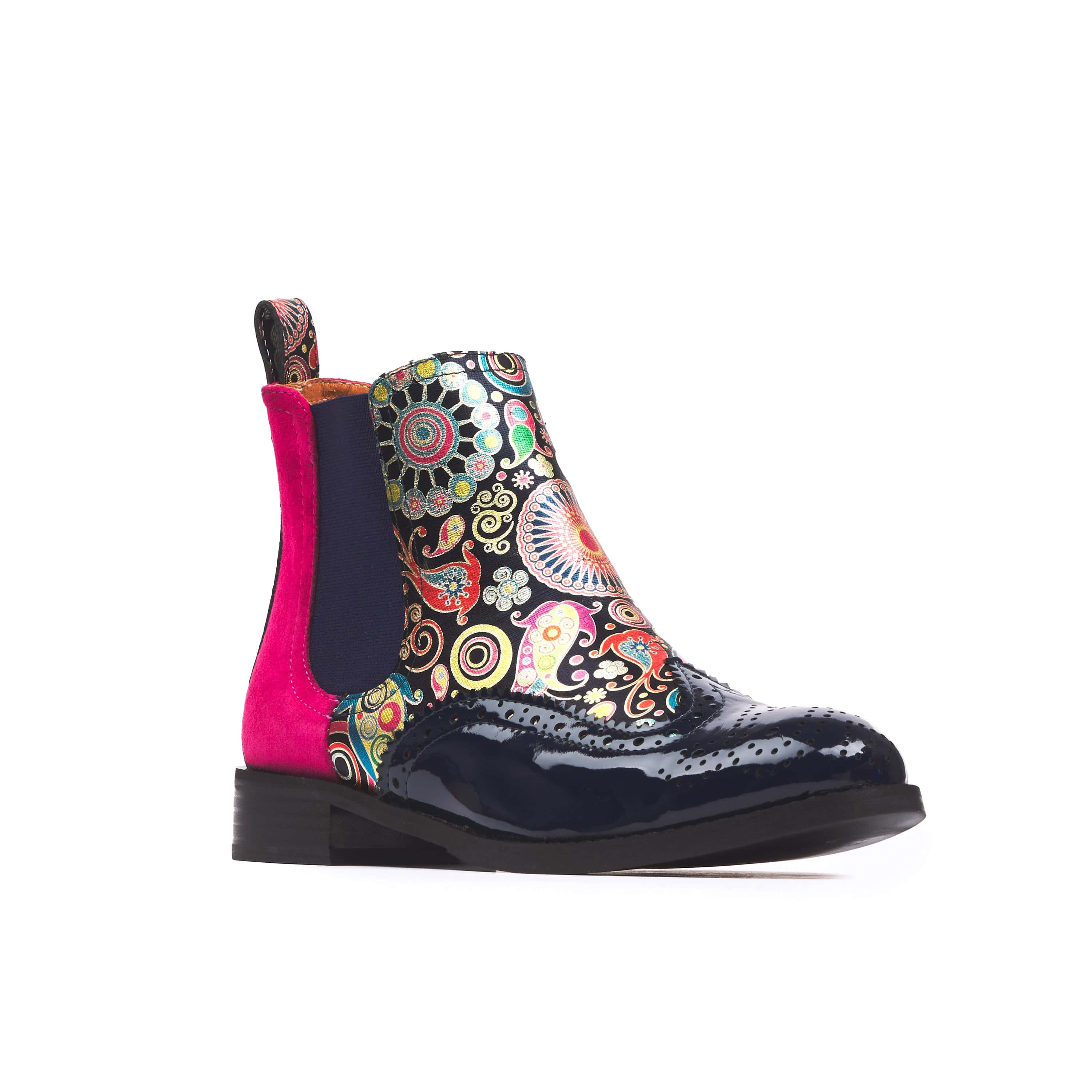 Mamacita - Navy Pink - Women's almond toe chelsea boot with wingtip brogue detail - Image 3