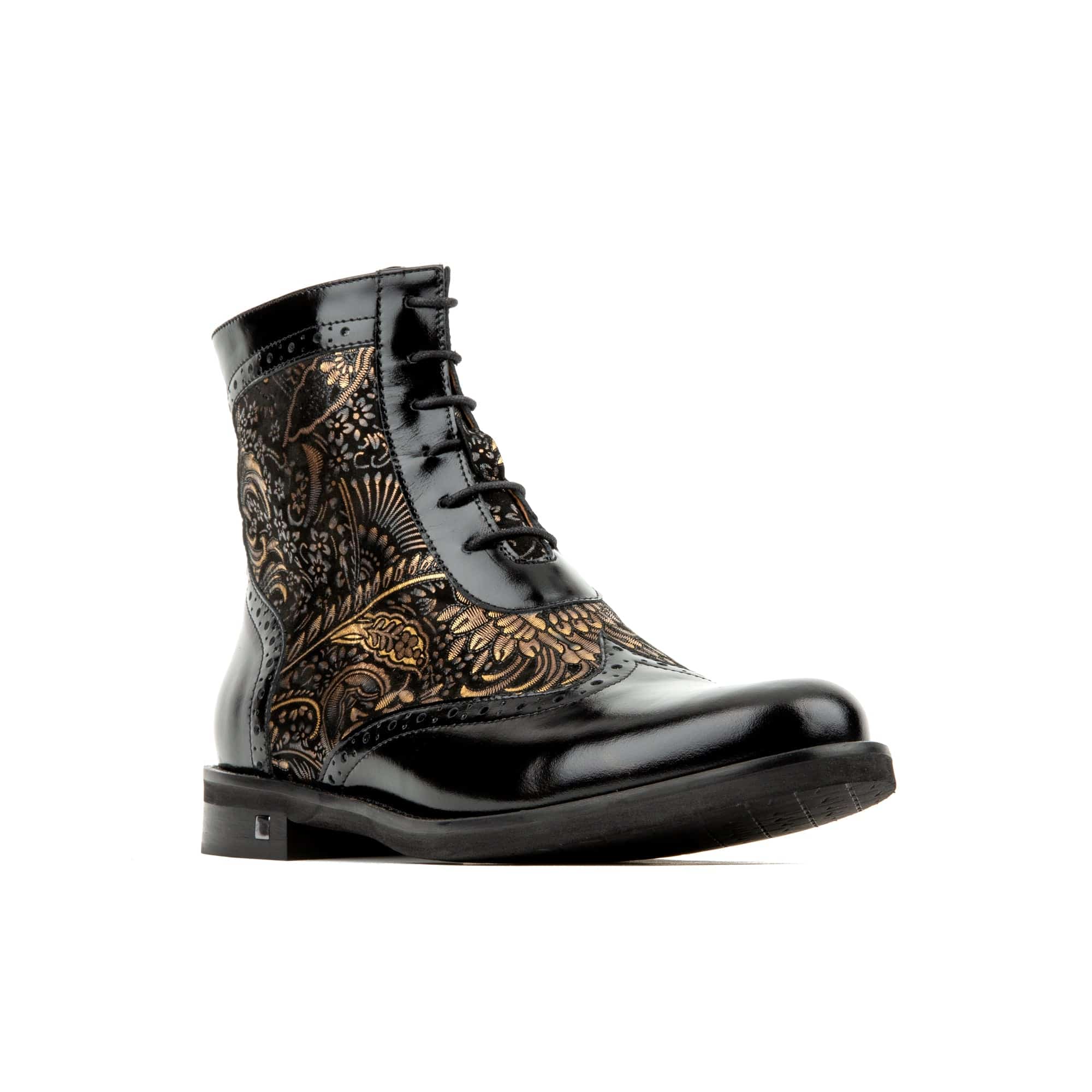 Mantis - Black Gold - Women's above-the-ankle lace-up boot with brogue & paisley detailing - Image 3