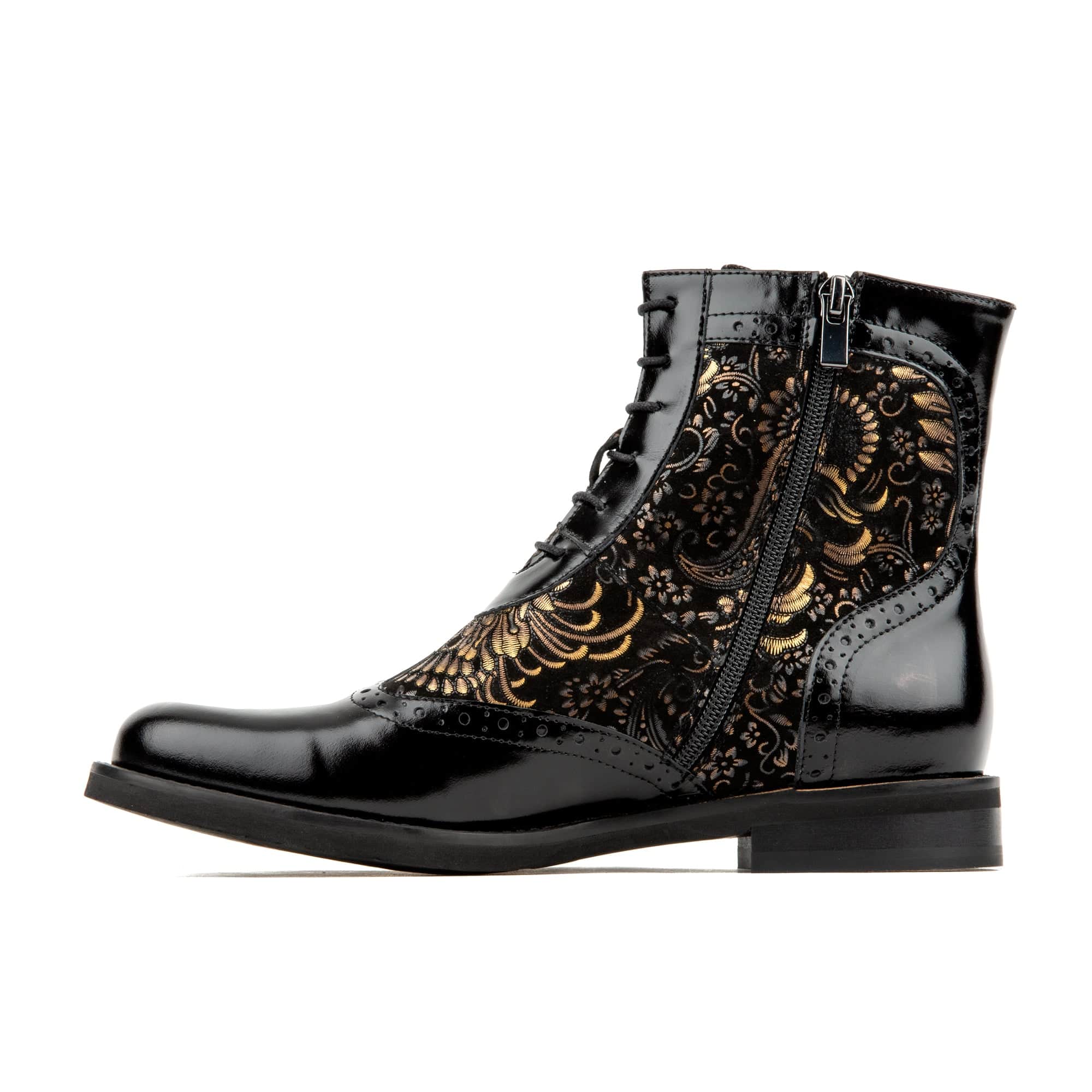 Mantis - Black Gold - Women's above-the-ankle lace-up boot with brogue & paisley detailing - Image 4