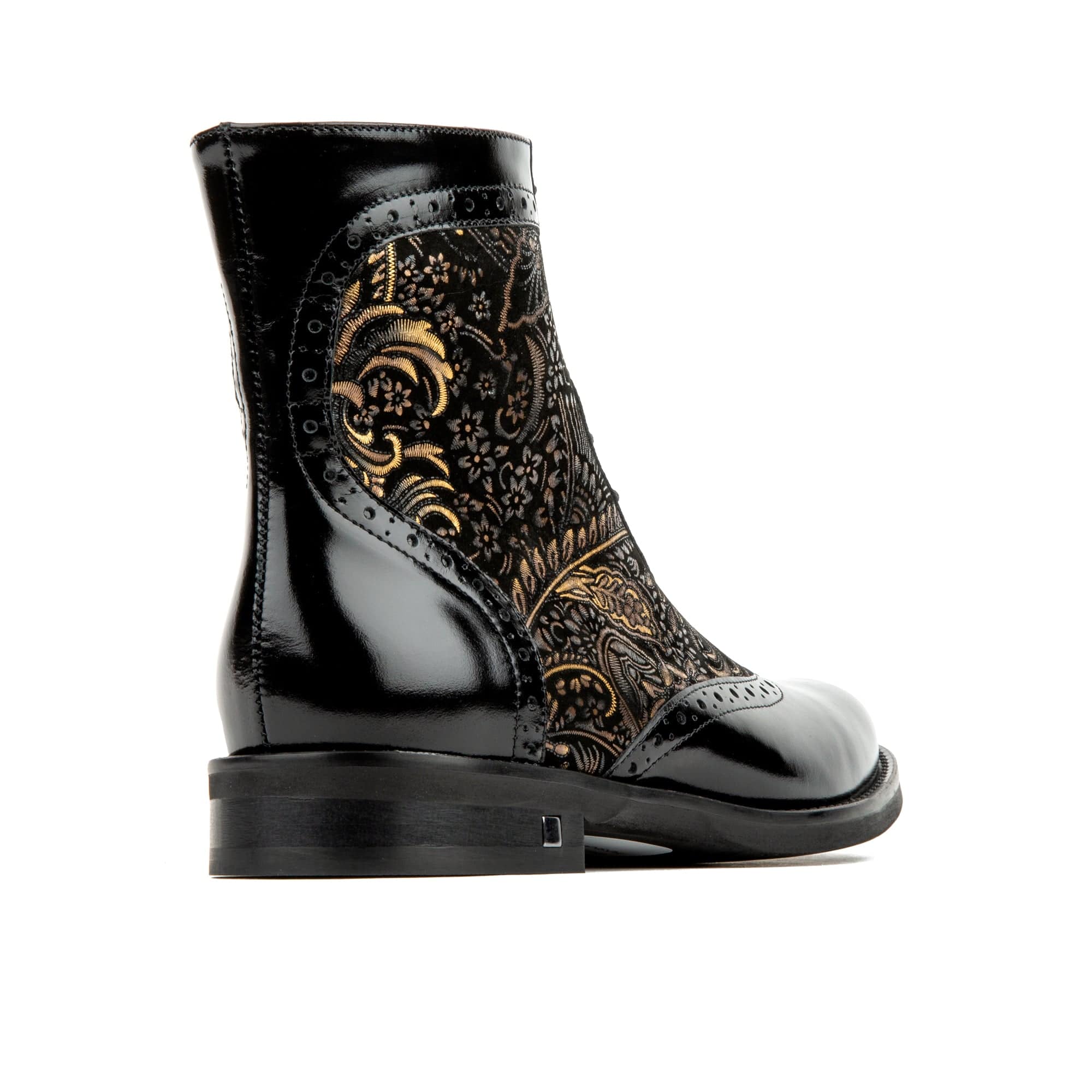 Mantis - Black Gold - Women's above-the-ankle lace-up boot with brogue & paisley detailing - Image 5