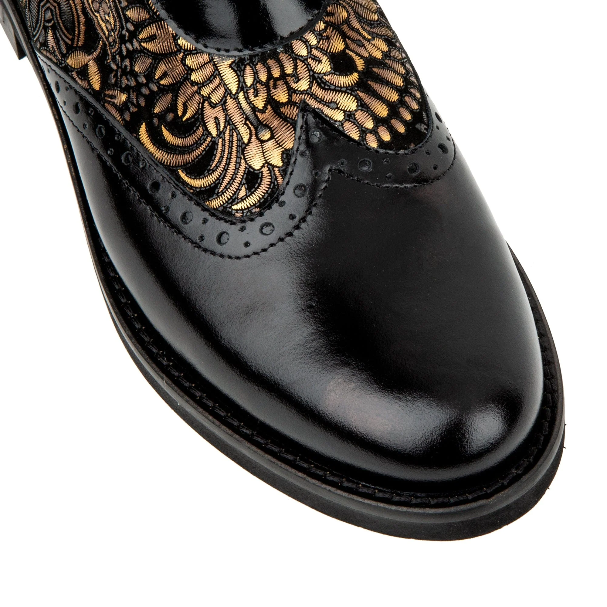 Mantis - Black Gold - Women's above-the-ankle lace-up boot with brogue & paisley detailing - Image 7