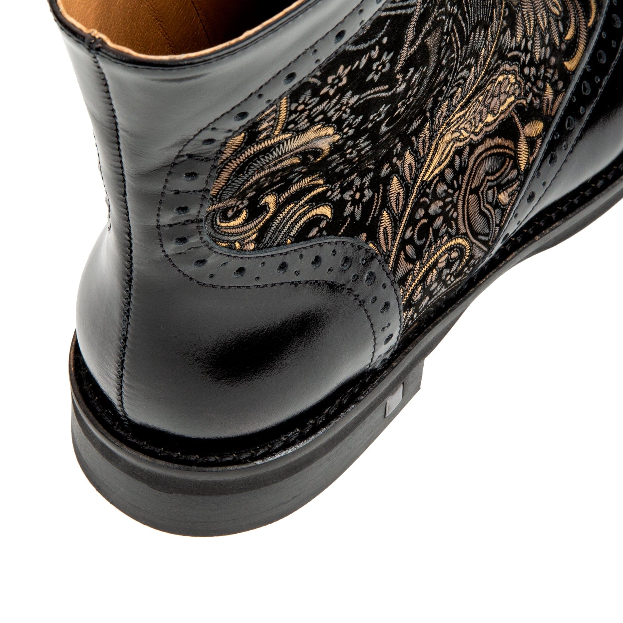 Mantis - Black Gold - Women's above-the-ankle lace-up boot with brogue & paisley detailing - Image 8