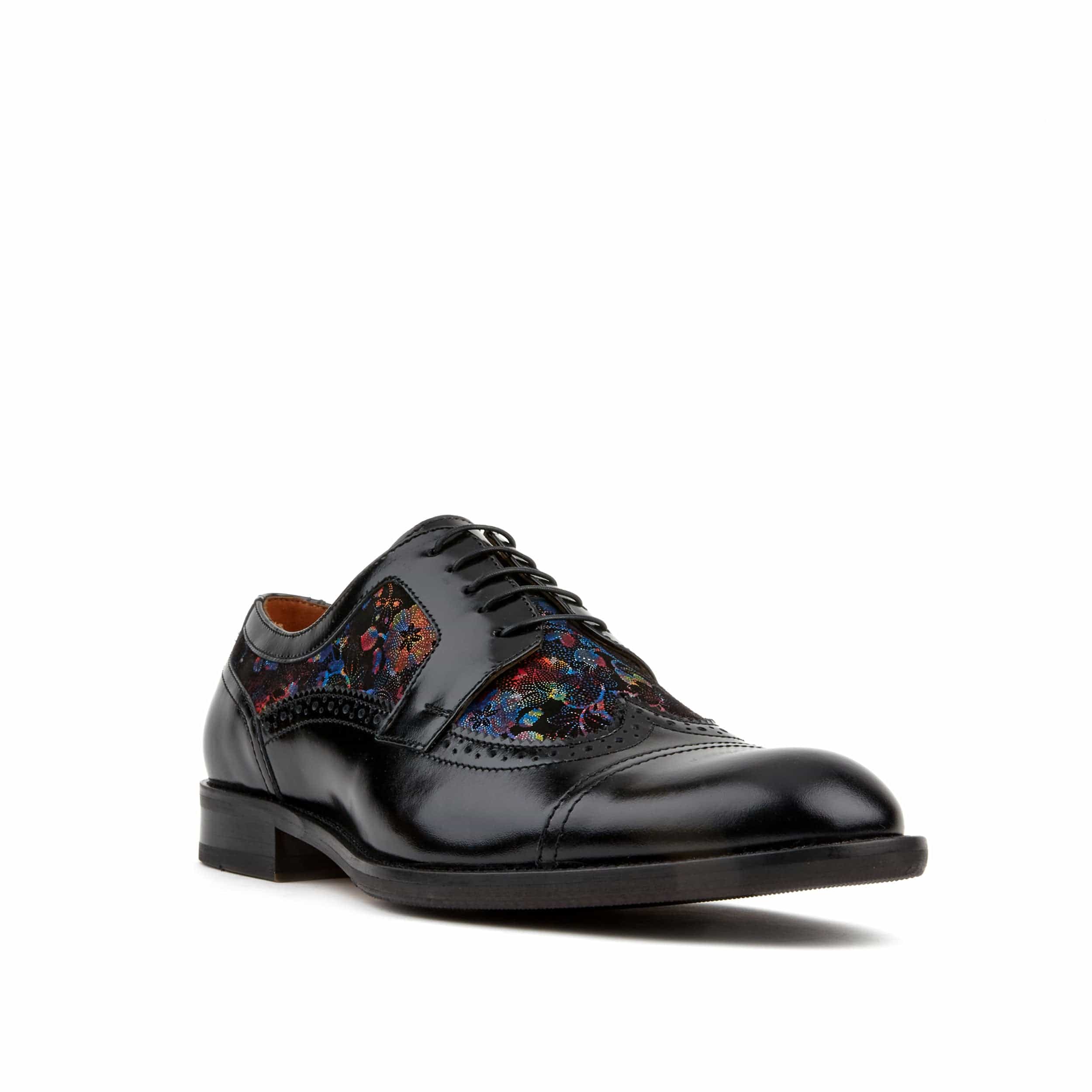 Orlando - Black Flower - Men's toe cap dressy black shoe with flower print leather - Image 3