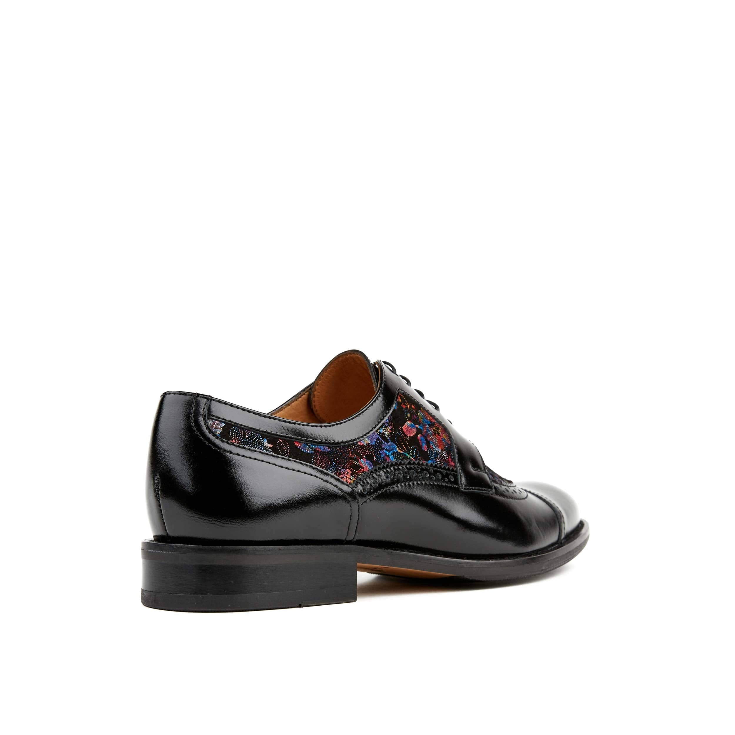 Orlando - Black Flower - Men's toe cap dressy black shoe with flower print leather - Image 5