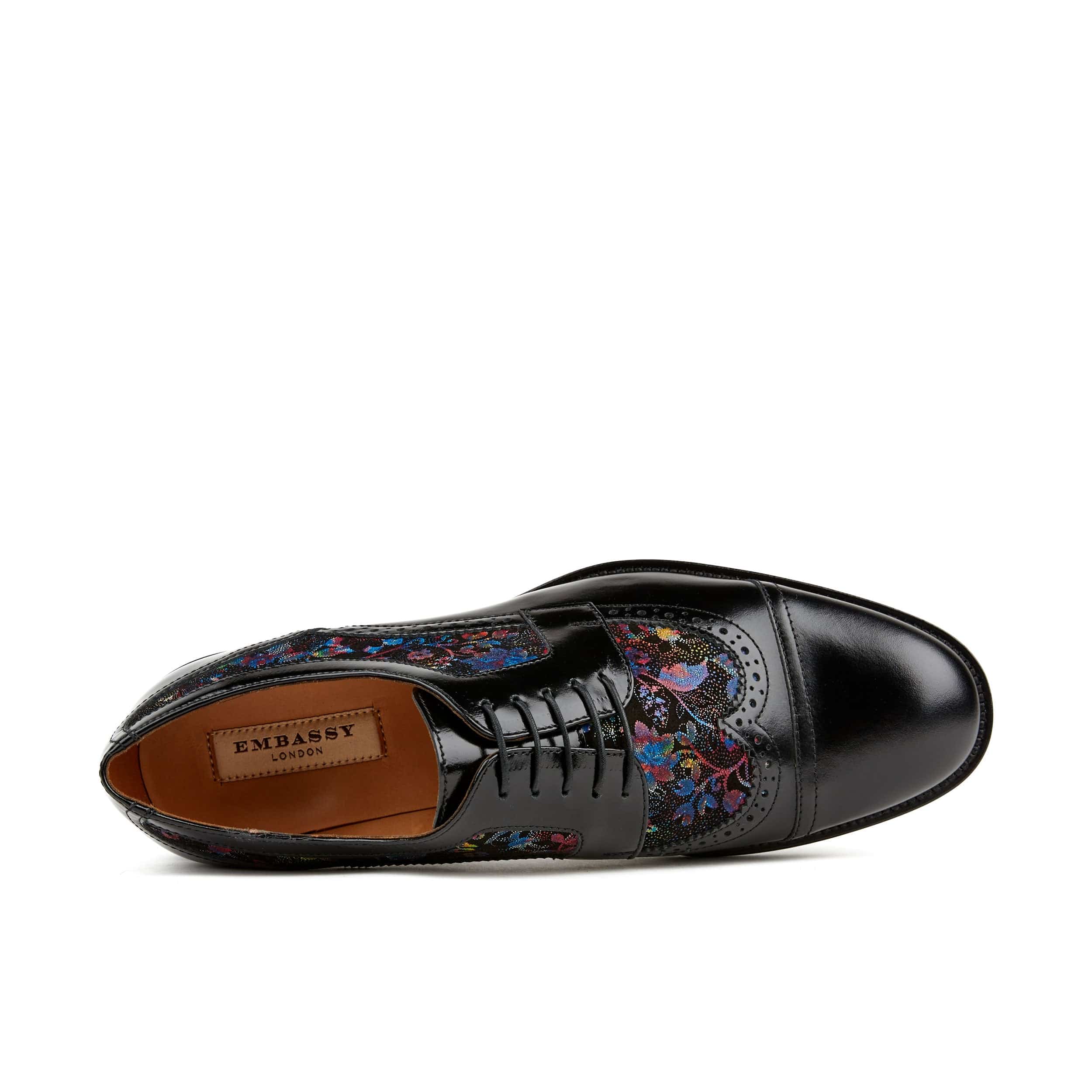 Orlando - Black Flower - Men's toe cap dressy black shoe with flower print leather - Image 6