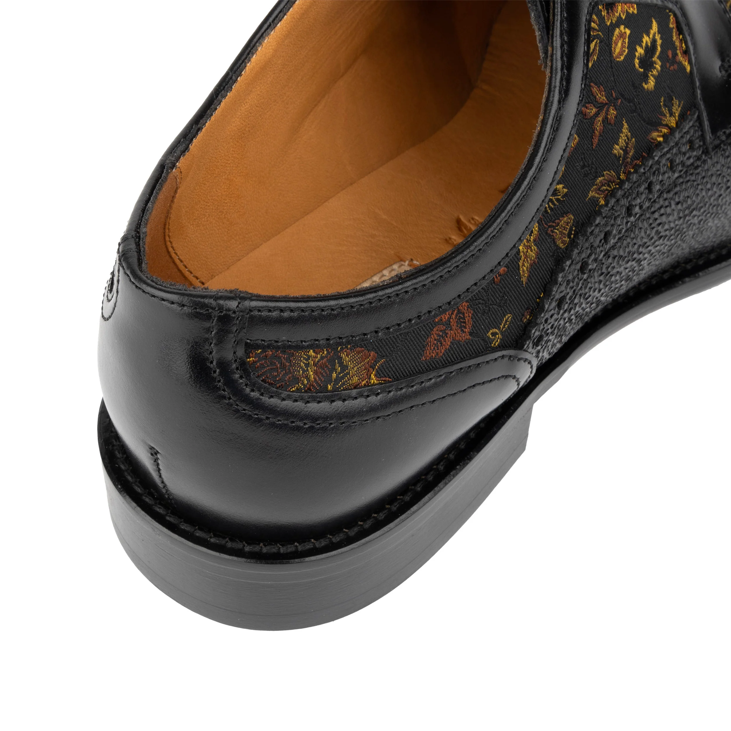 Orlando - Black & Yellow Flowers - Men's toe cap dressy black shoe with flower print leather - Image 8