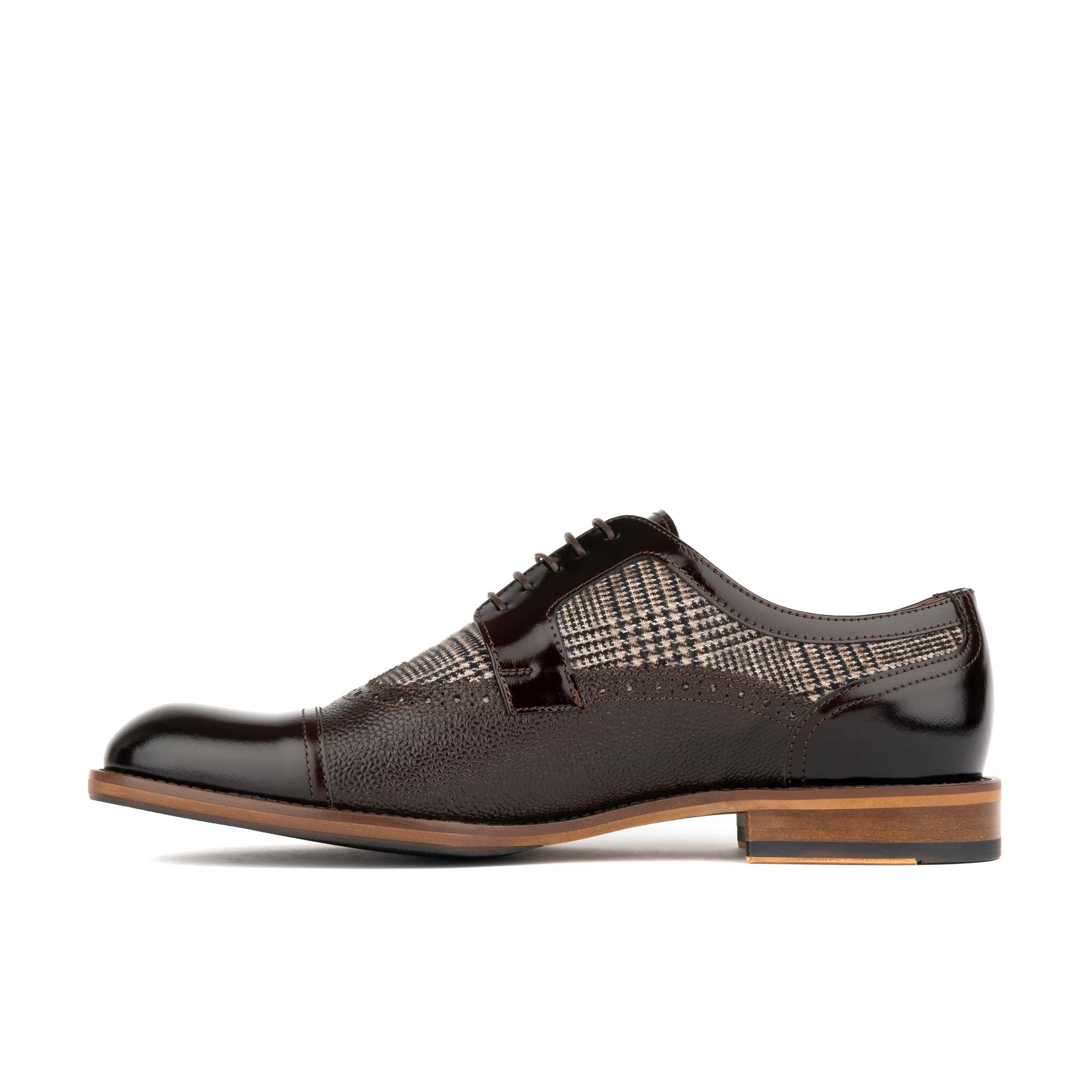 Orlando - Brown Check - Men's toe cap leather dressy shoe with brogue details - Image 3
