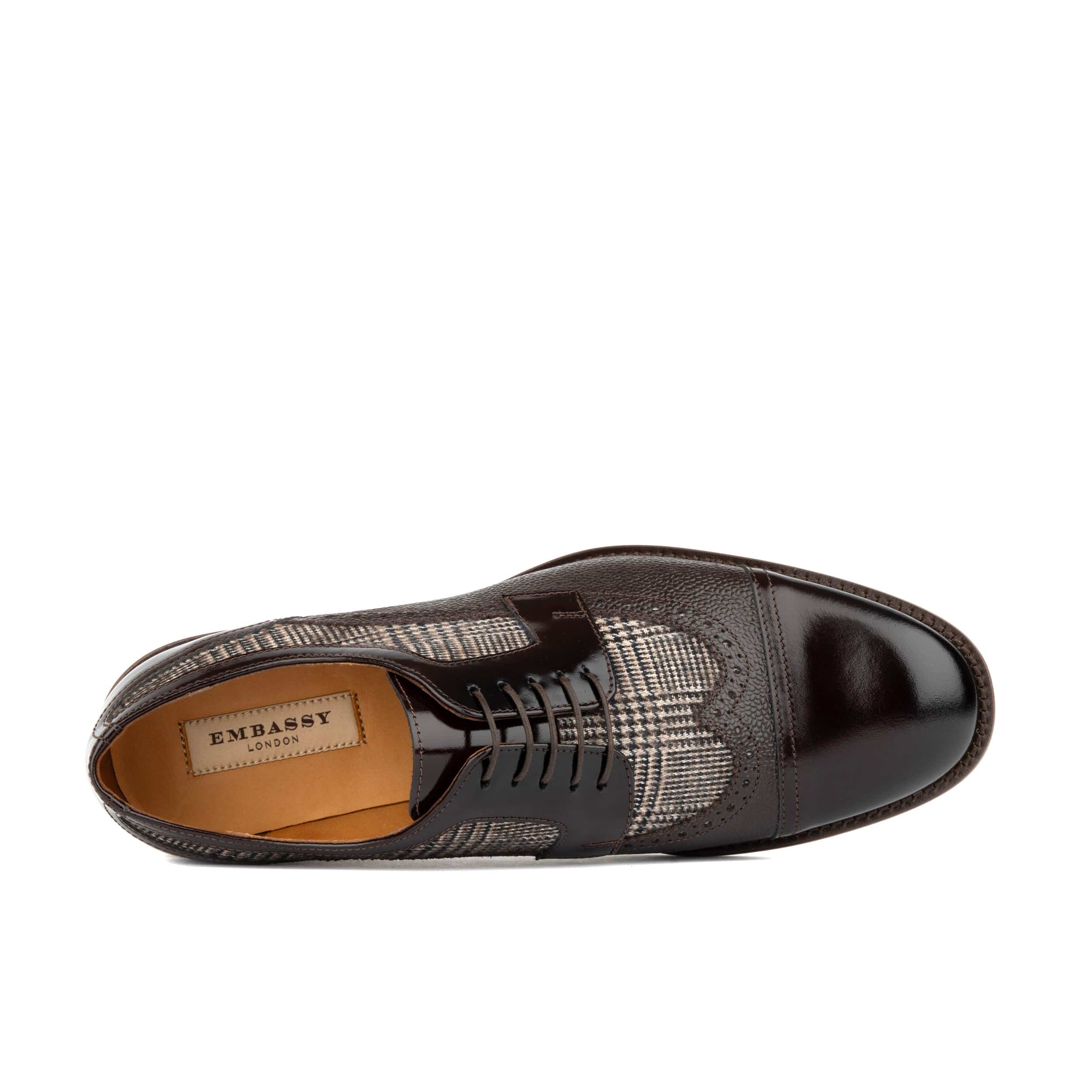 Orlando - Brown Check - Men's toe cap leather dressy shoe with brogue details - Image 6