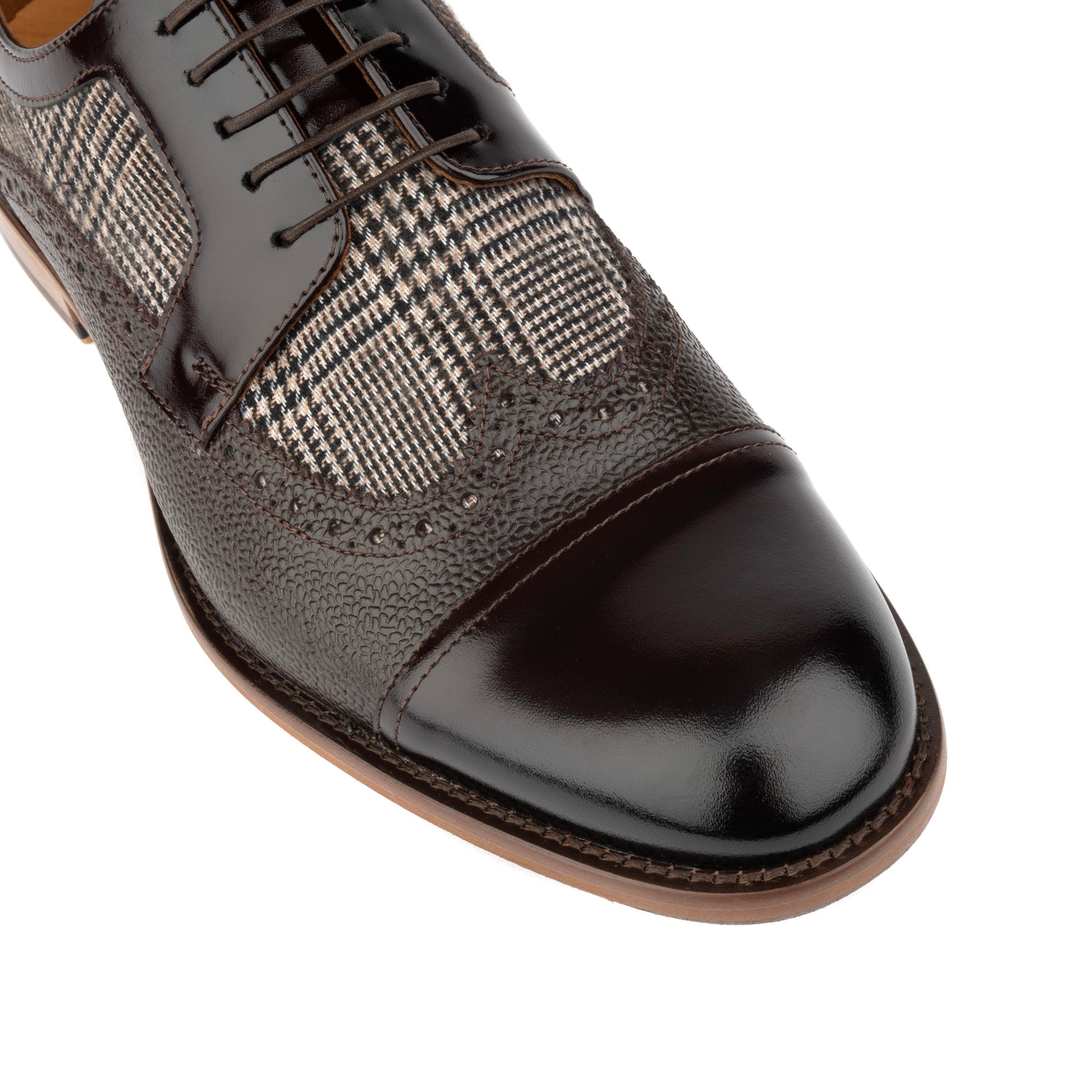 Orlando - Brown Check - Men's toe cap leather dressy shoe with brogue details - Image 7