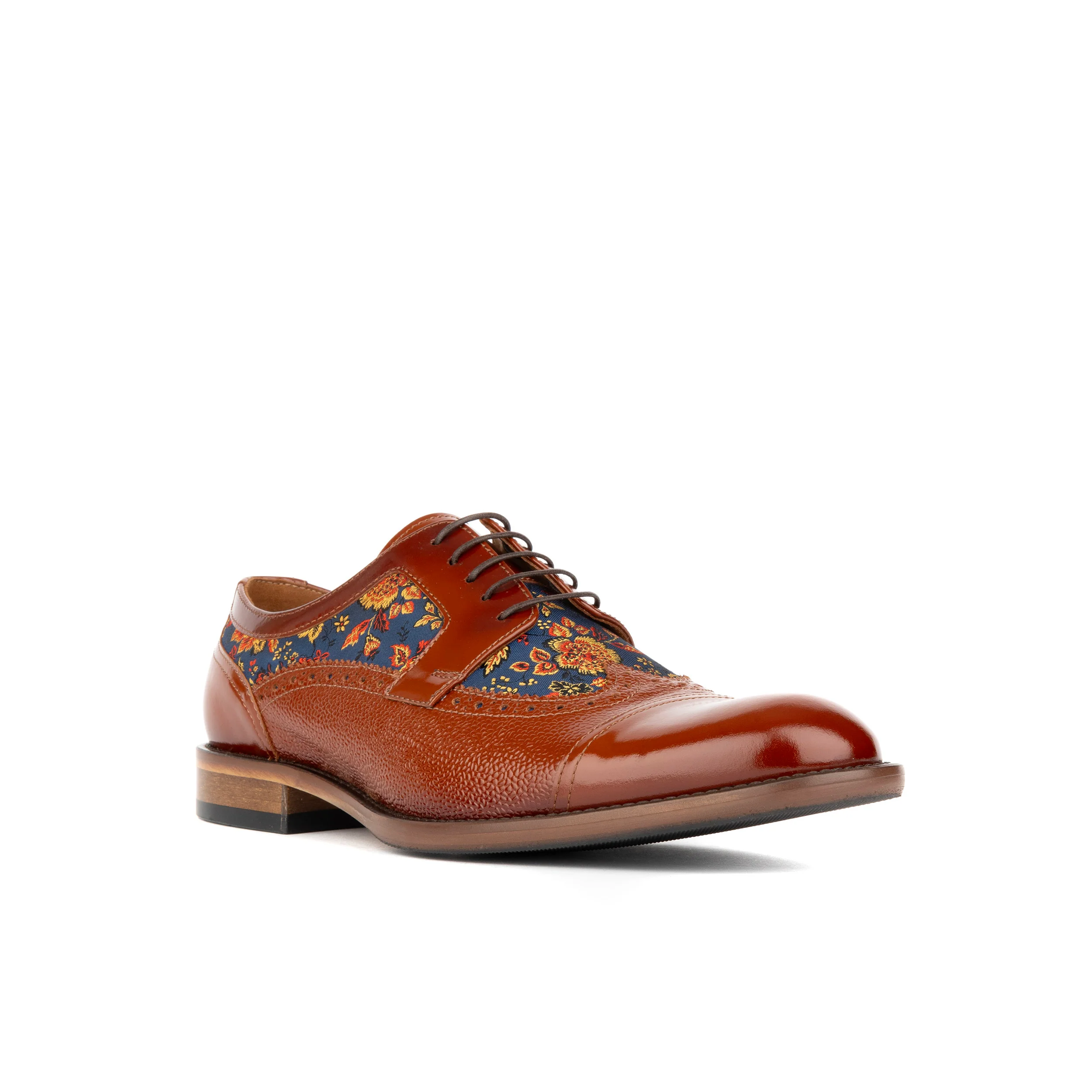 Orlando - Tan & Blue Flowers - Men's leather dress shoe with floral print - Image 3