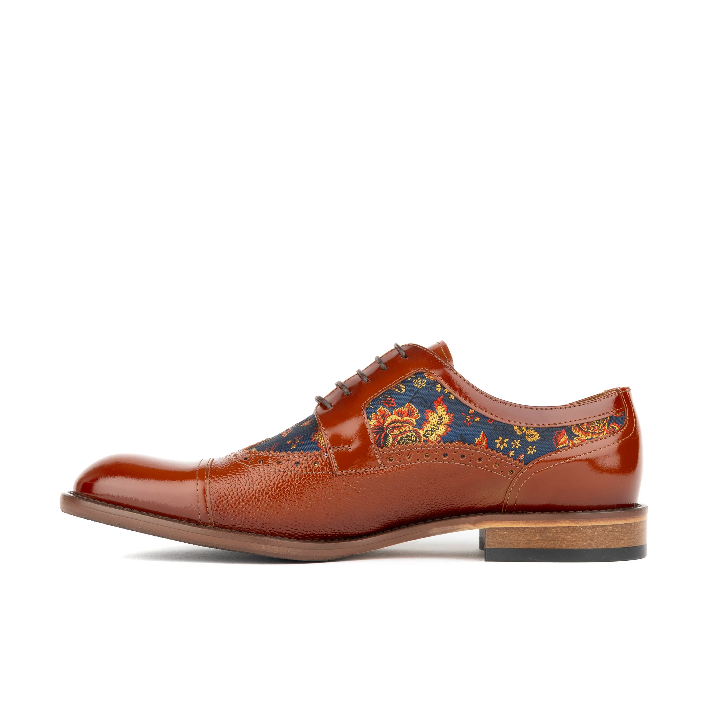 Orlando - Tan & Blue Flowers - Men's leather dress shoe with floral print - Image 4