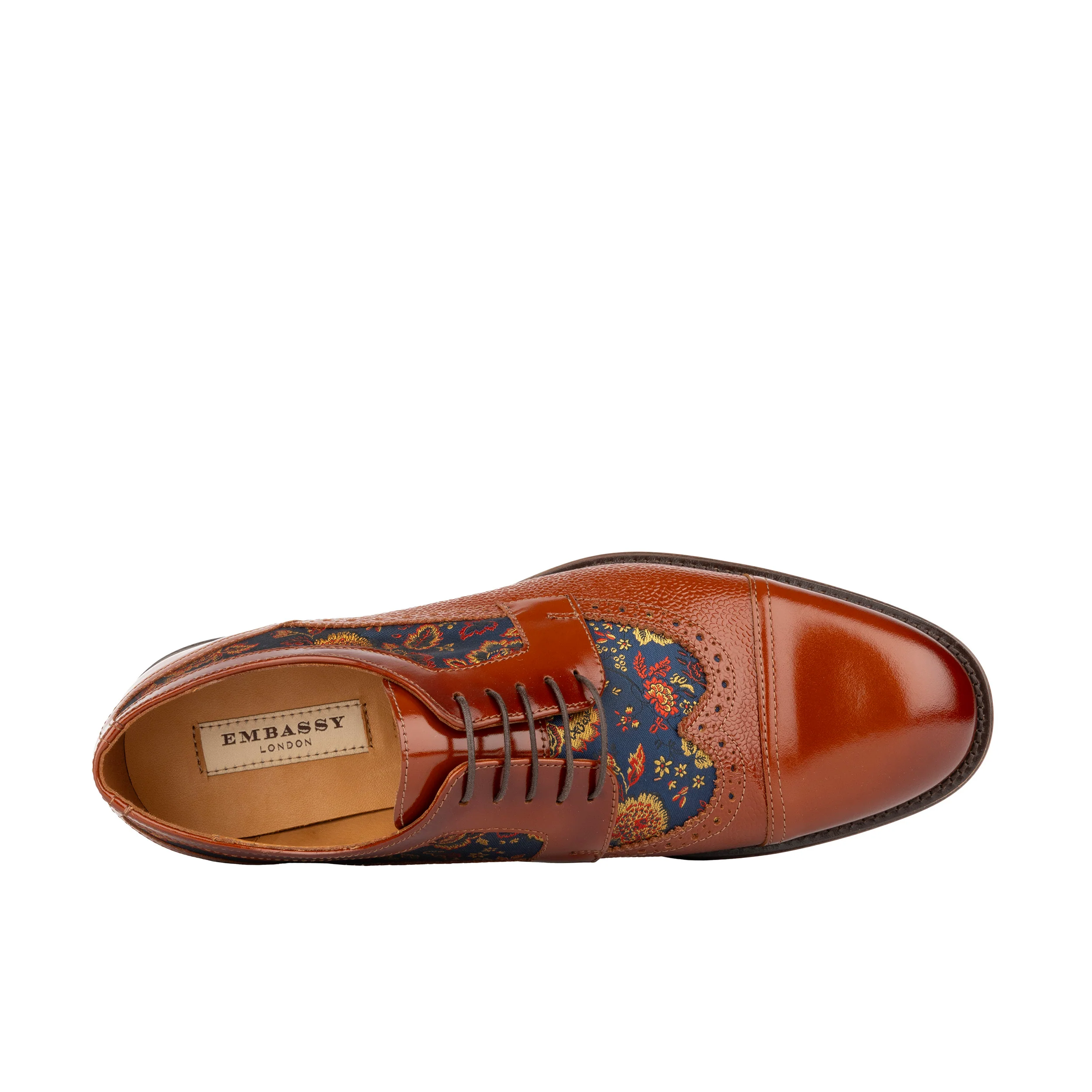 Orlando - Tan & Blue Flowers - Men's leather dress shoe with floral print - Image 6