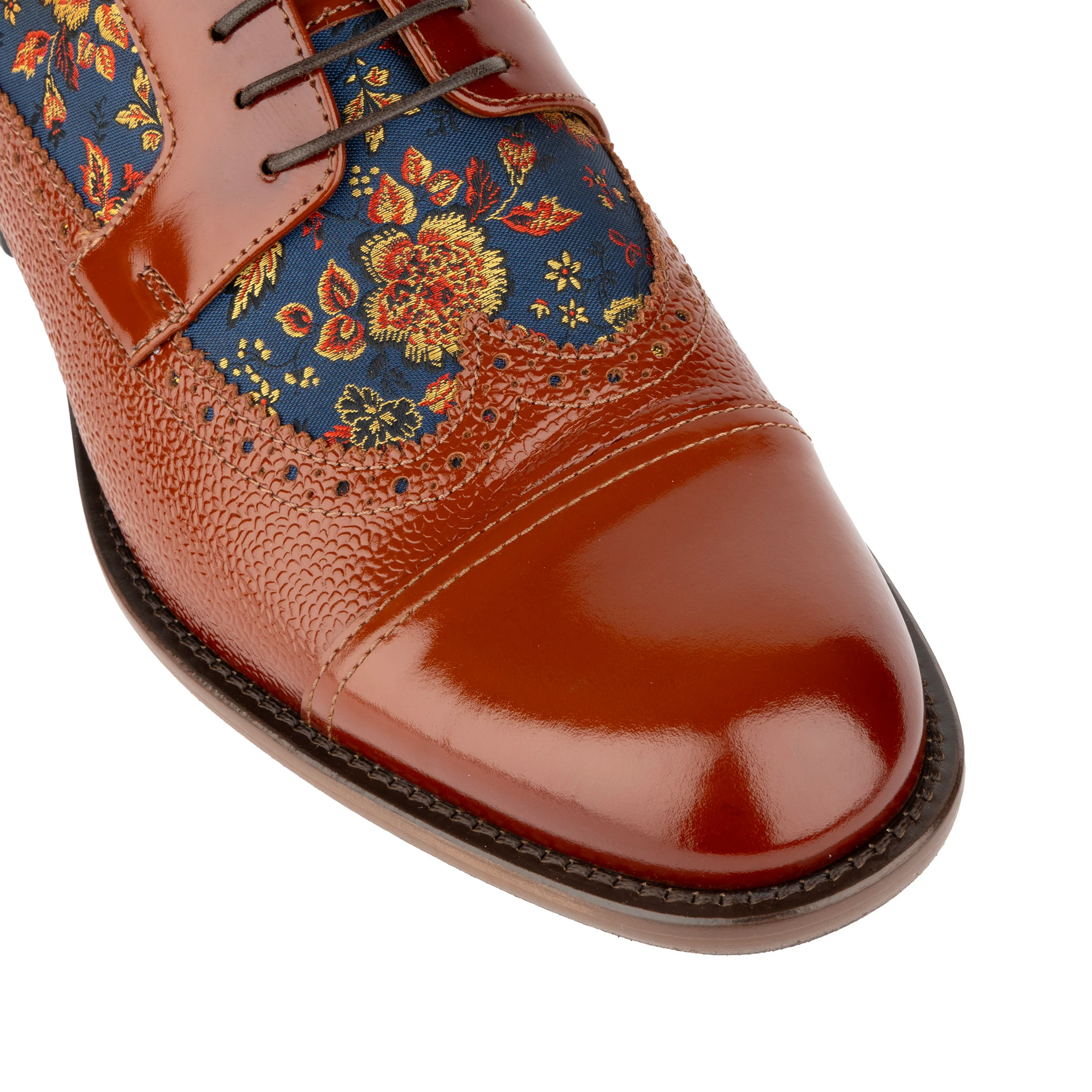 Orlando - Tan & Blue Flowers - Men's leather dress shoe with floral print - Image 7
