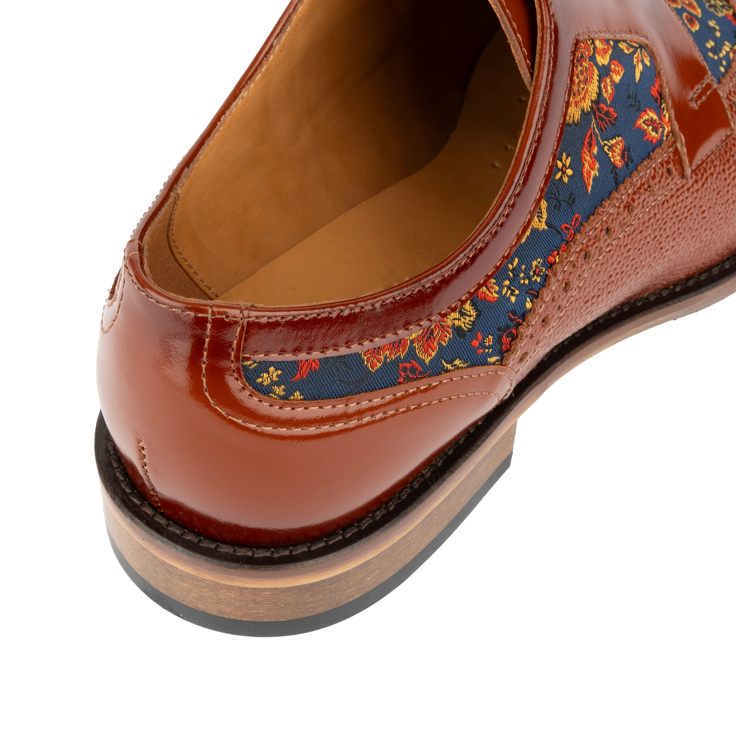 Orlando - Tan & Blue Flowers - Men's leather dress shoe with floral print - Image 8
