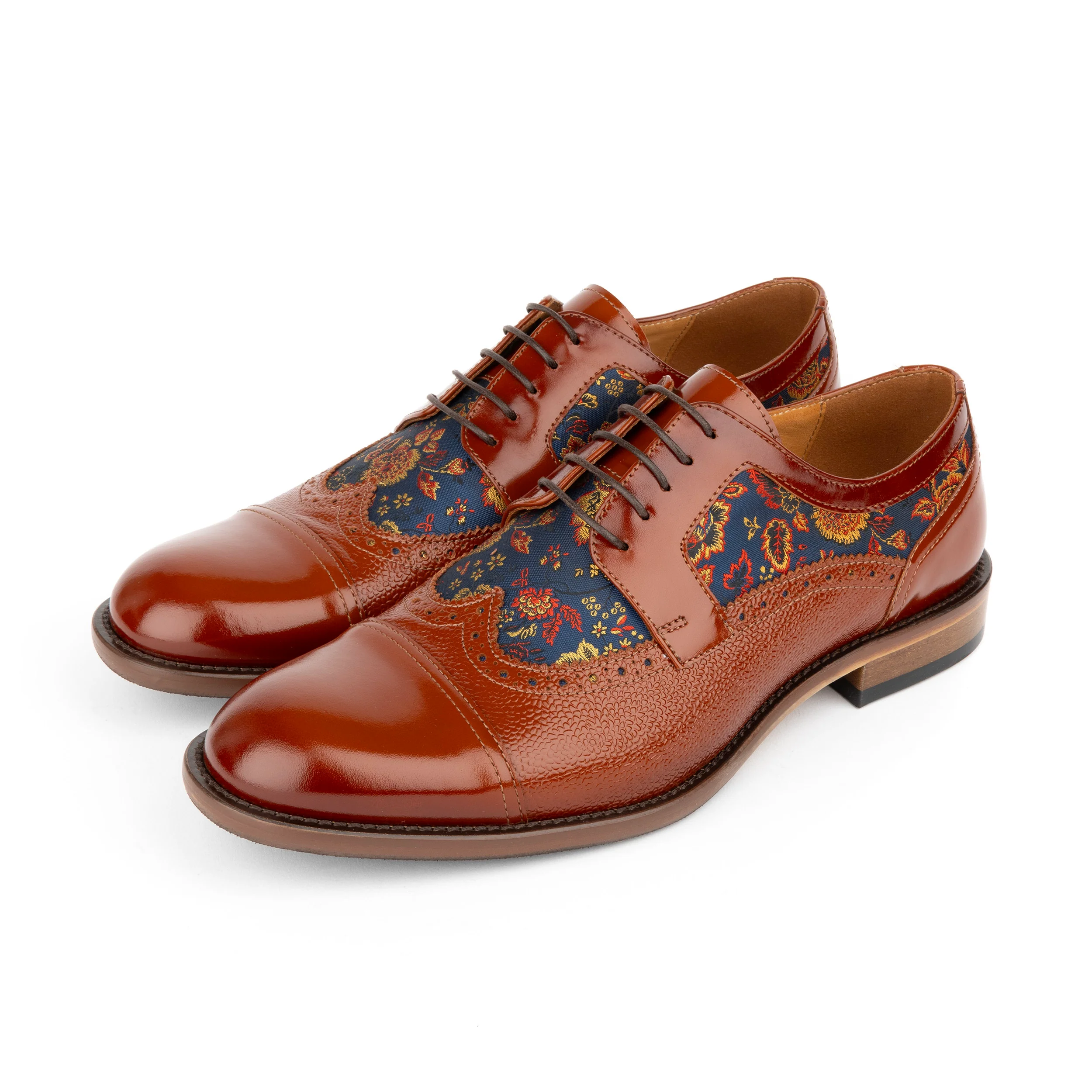 Orlando - Tan & Blue Flowers - Men's leather dress shoe with floral print - Image 9