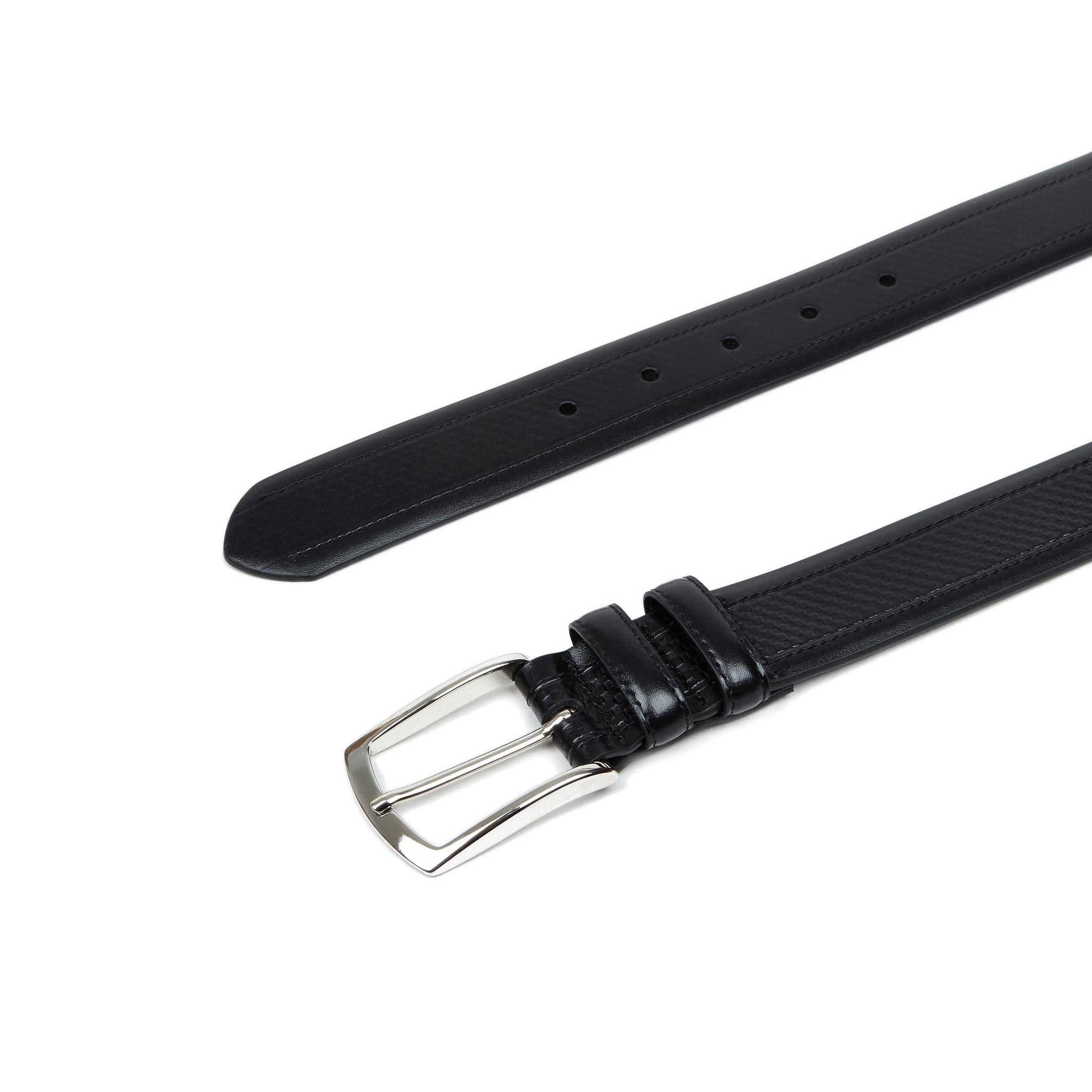 Oscar - Black - Men's black stitched leather belt with classic buckle - Image 3