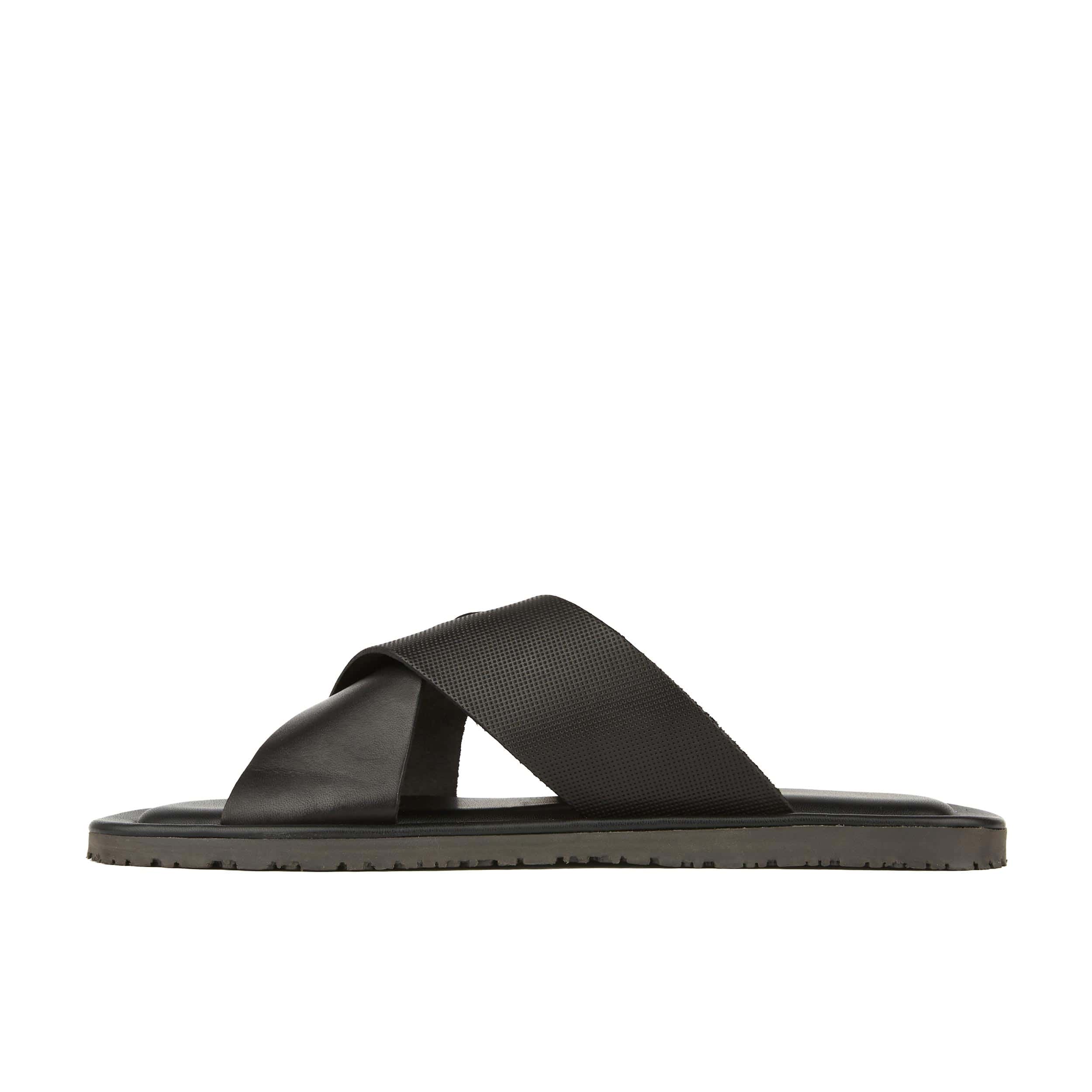 Port - Black - Men's criss cross straps leather sandal in black - Image 3