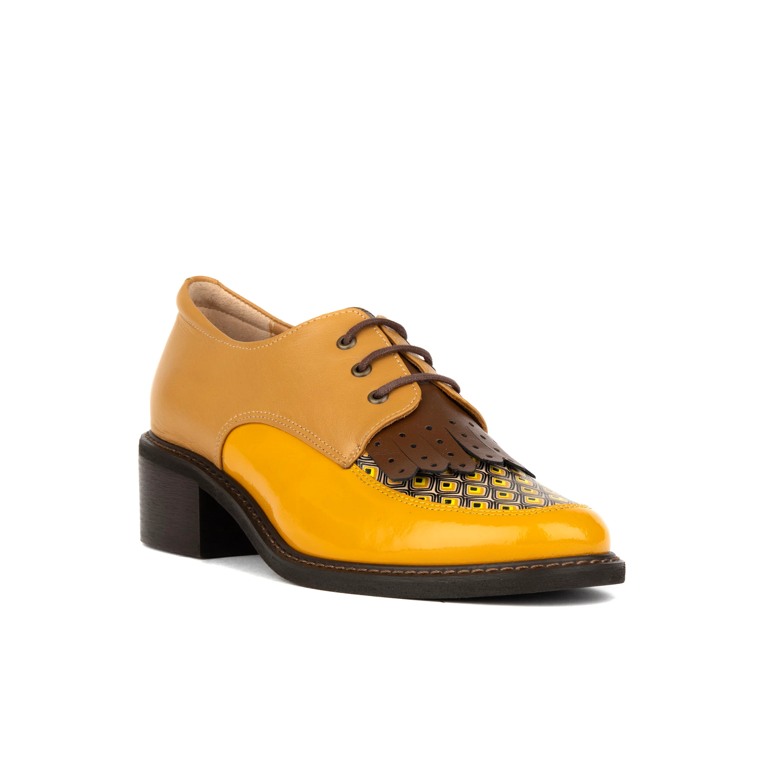Retro Tone - Yellow & Brown - Women's leather lace-up with signature kiltie detail - Image 3