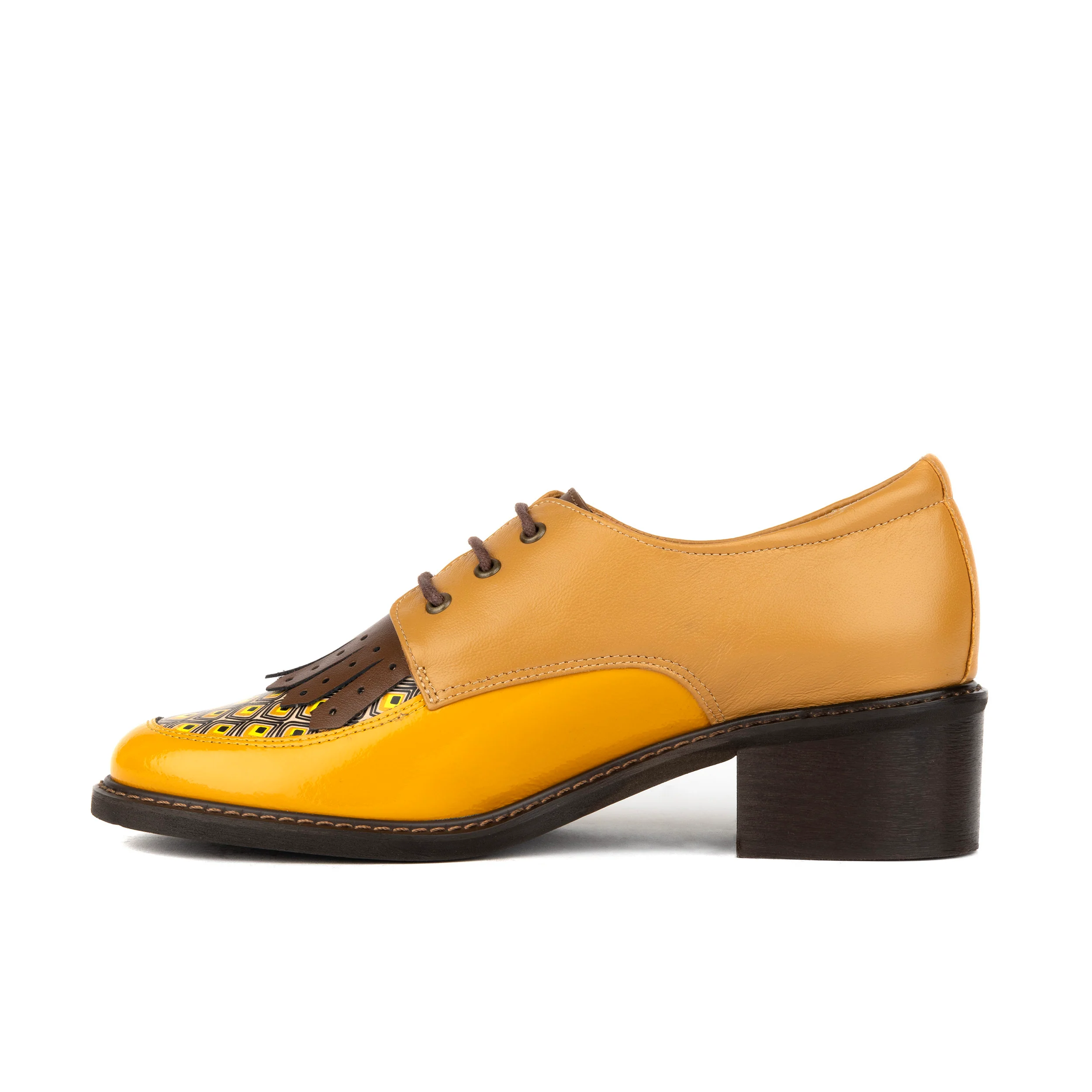 Retro Tone - Yellow & Brown - Women's leather lace-up with signature kiltie detail - Image 4
