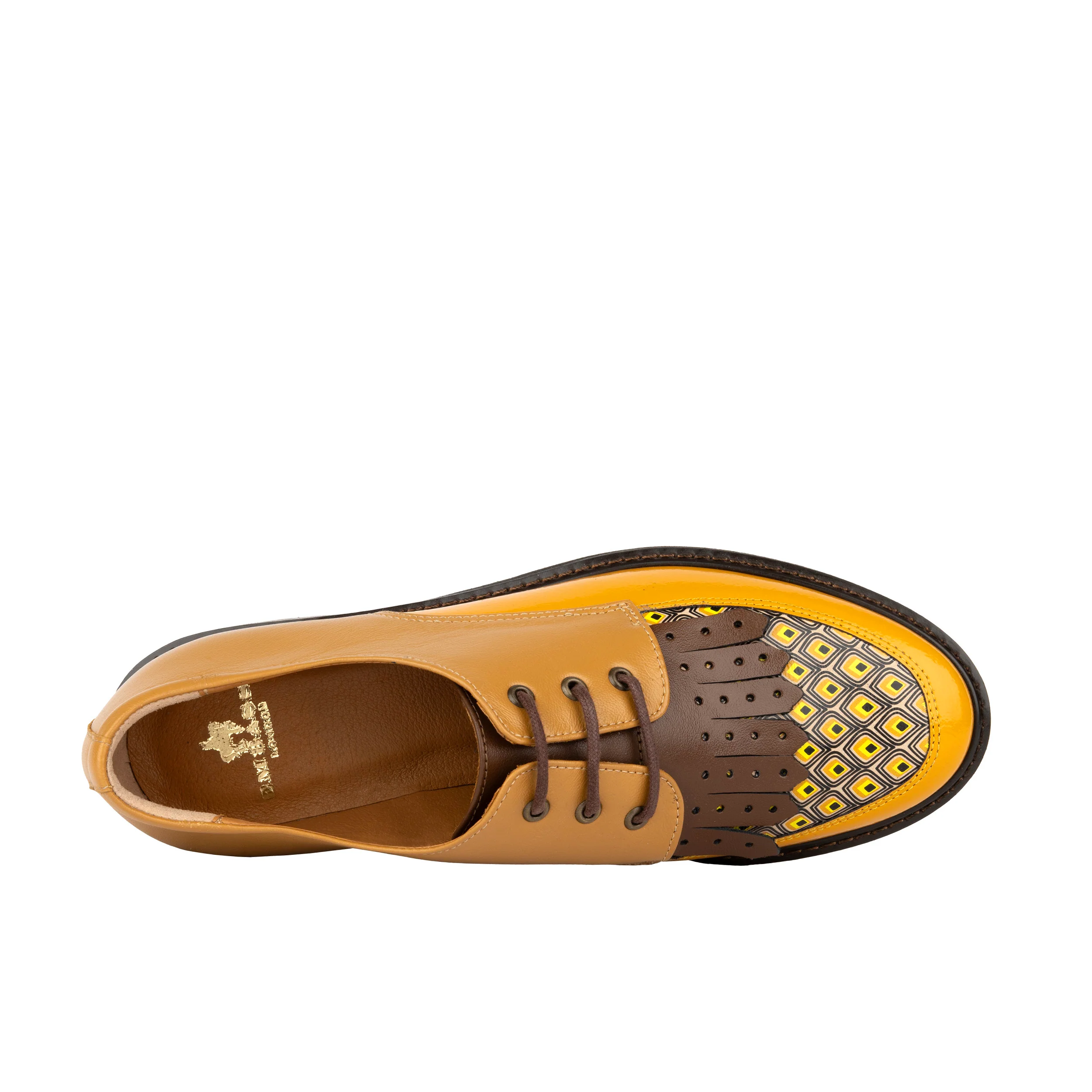 Retro Tone - Yellow & Brown - Women's leather lace-up with signature kiltie detail - Image 7