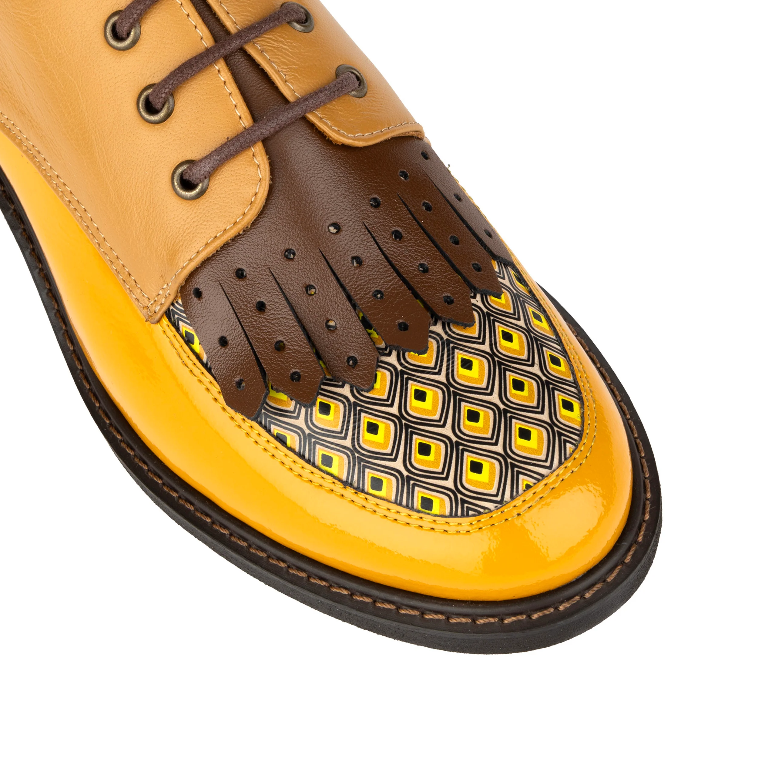 Retro Tone - Yellow & Brown - Women's leather lace-up with signature kiltie detail - Image 8