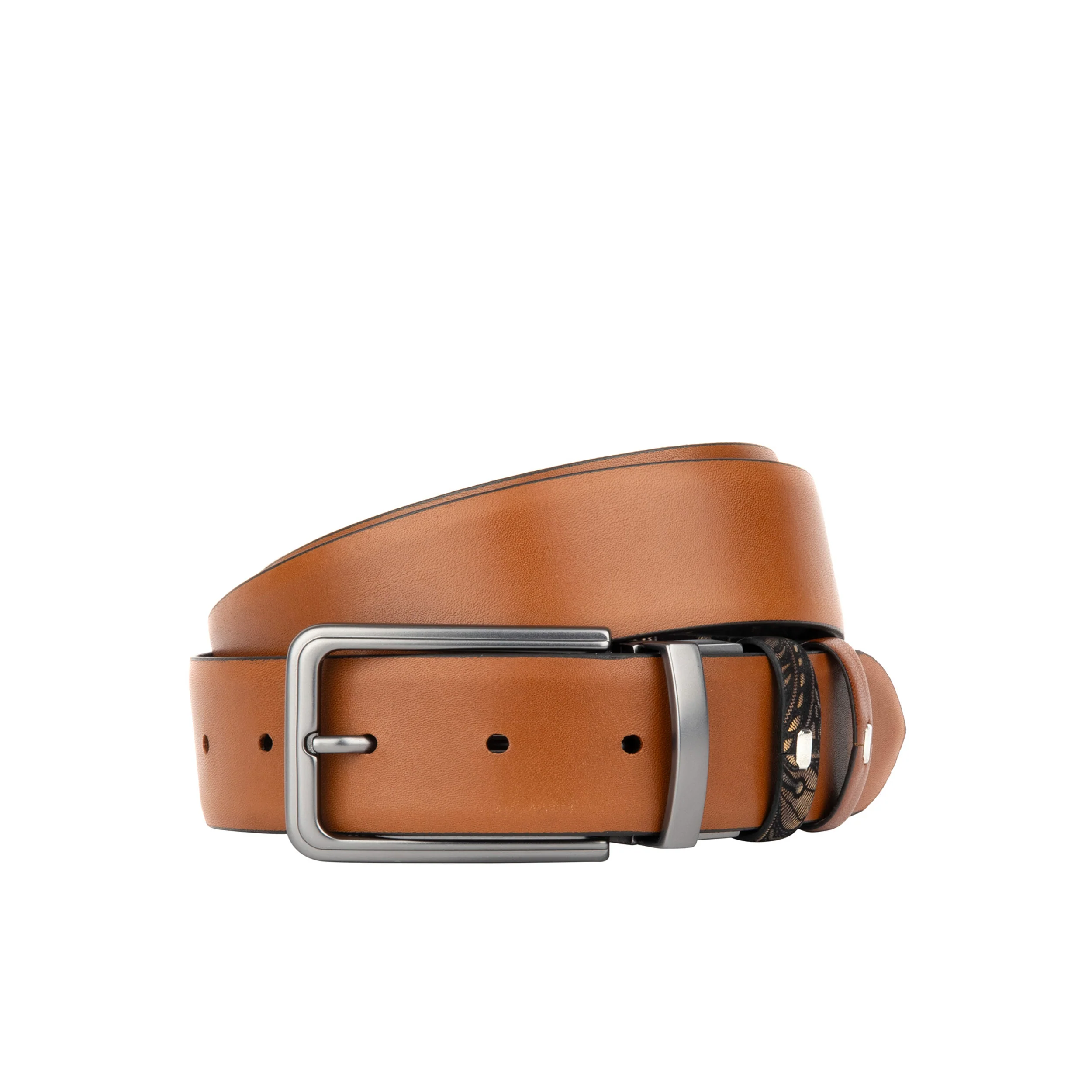 Reverse - Black & Gold Tan - Men's Leather Belt with gunmetal hardware - Image 3