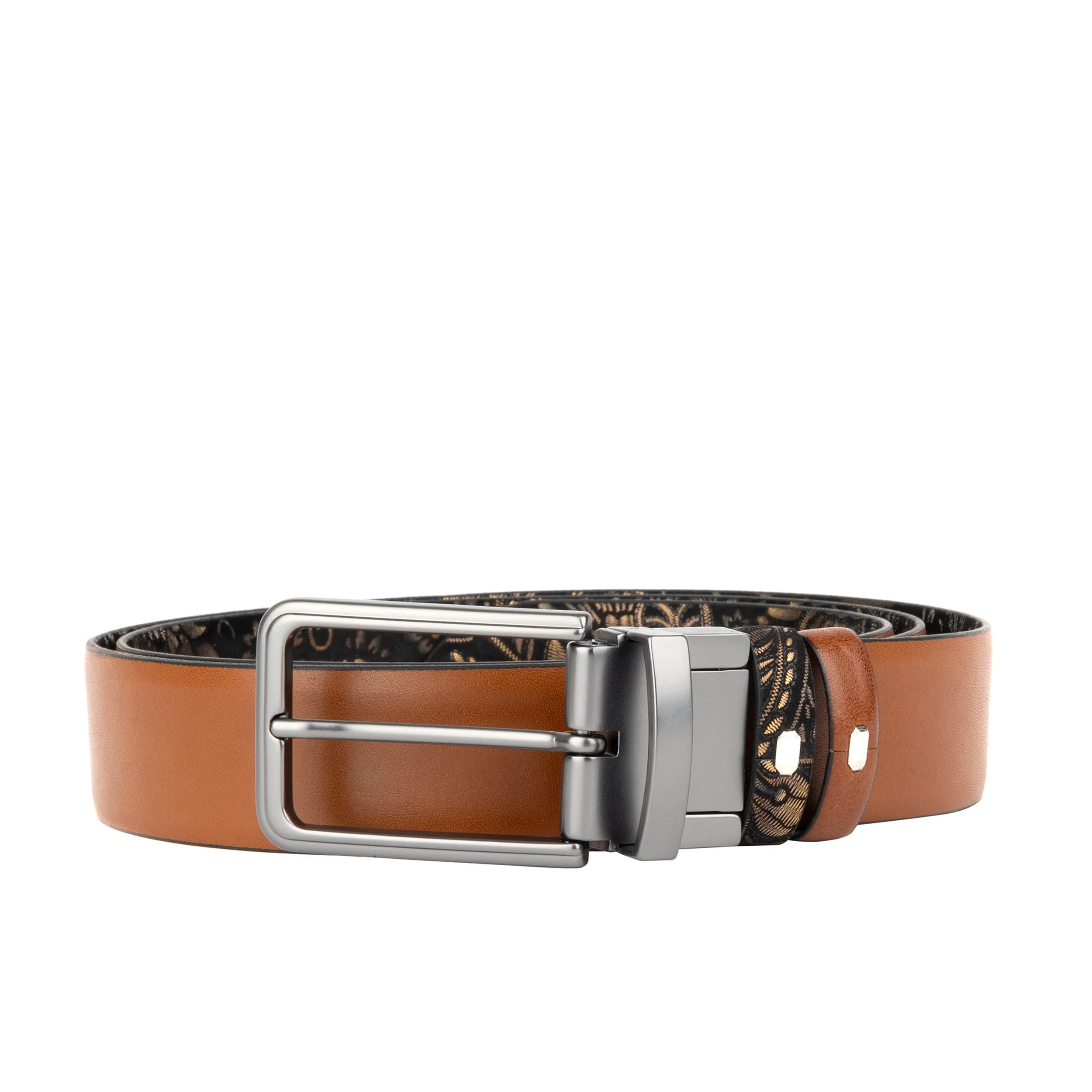 Reverse - Black & Gold Tan - Men's Leather Belt with gunmetal hardware - Image 4