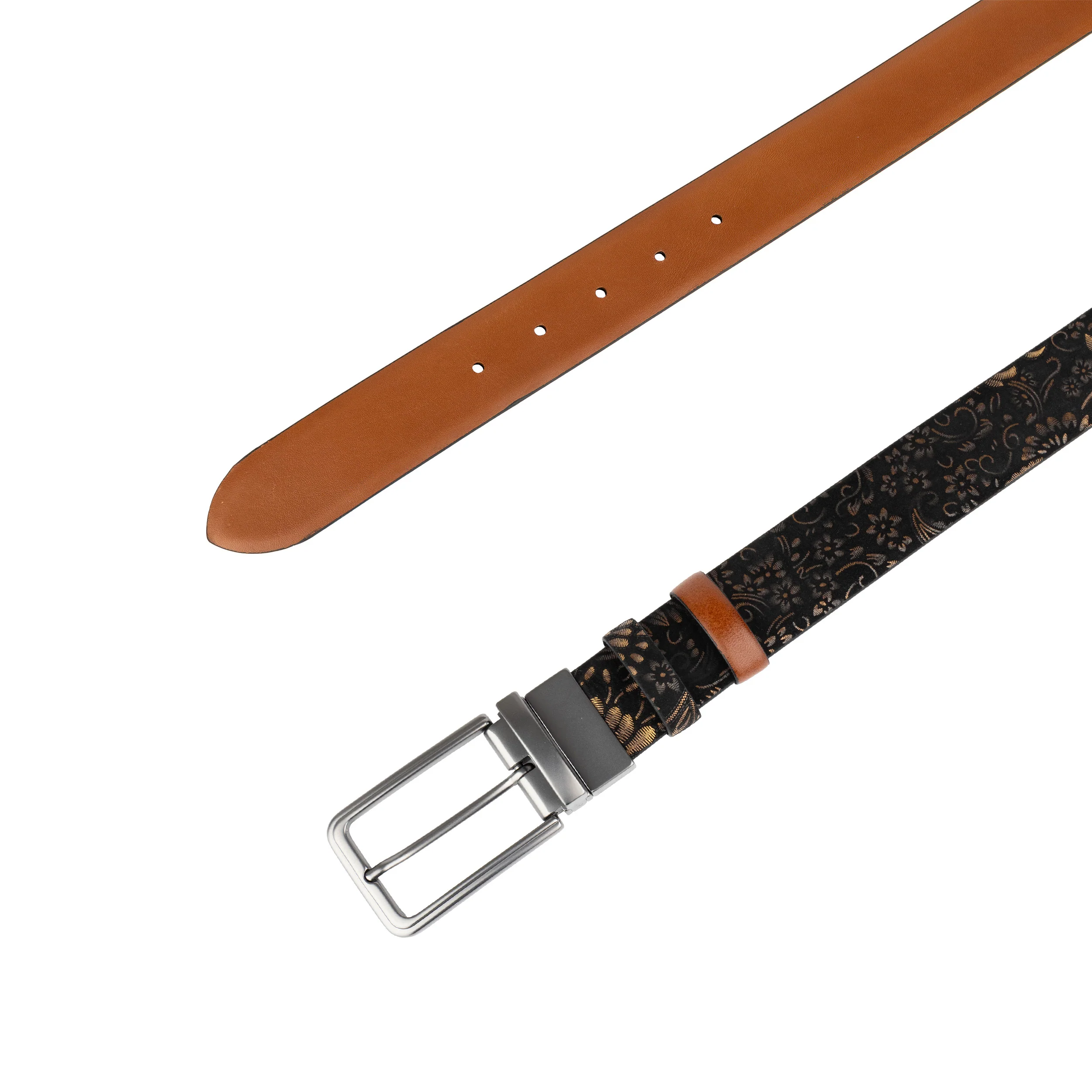 Reverse - Black & Gold Tan - Men's Leather Belt with gunmetal hardware - Image 5