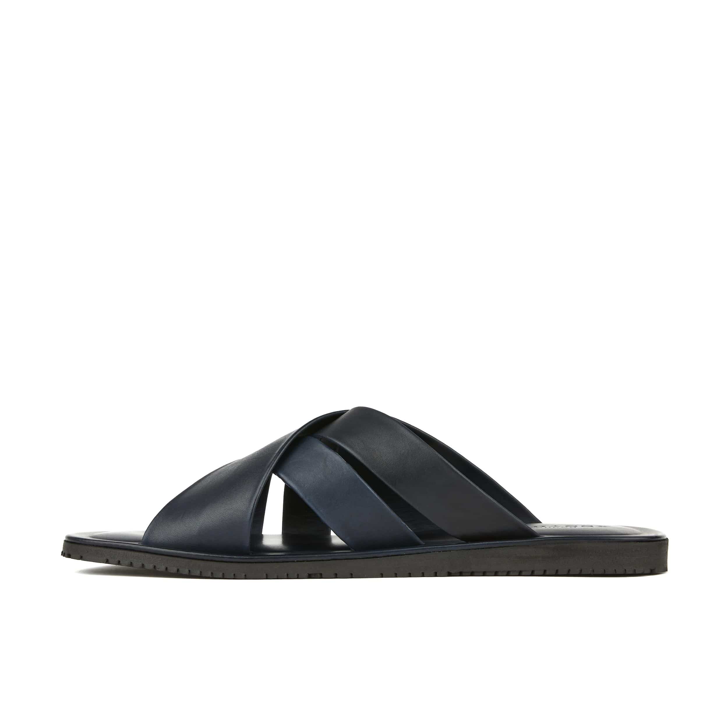 Rio - Navy - Men's crossover straps fully leather lined slide sandal - Image 3