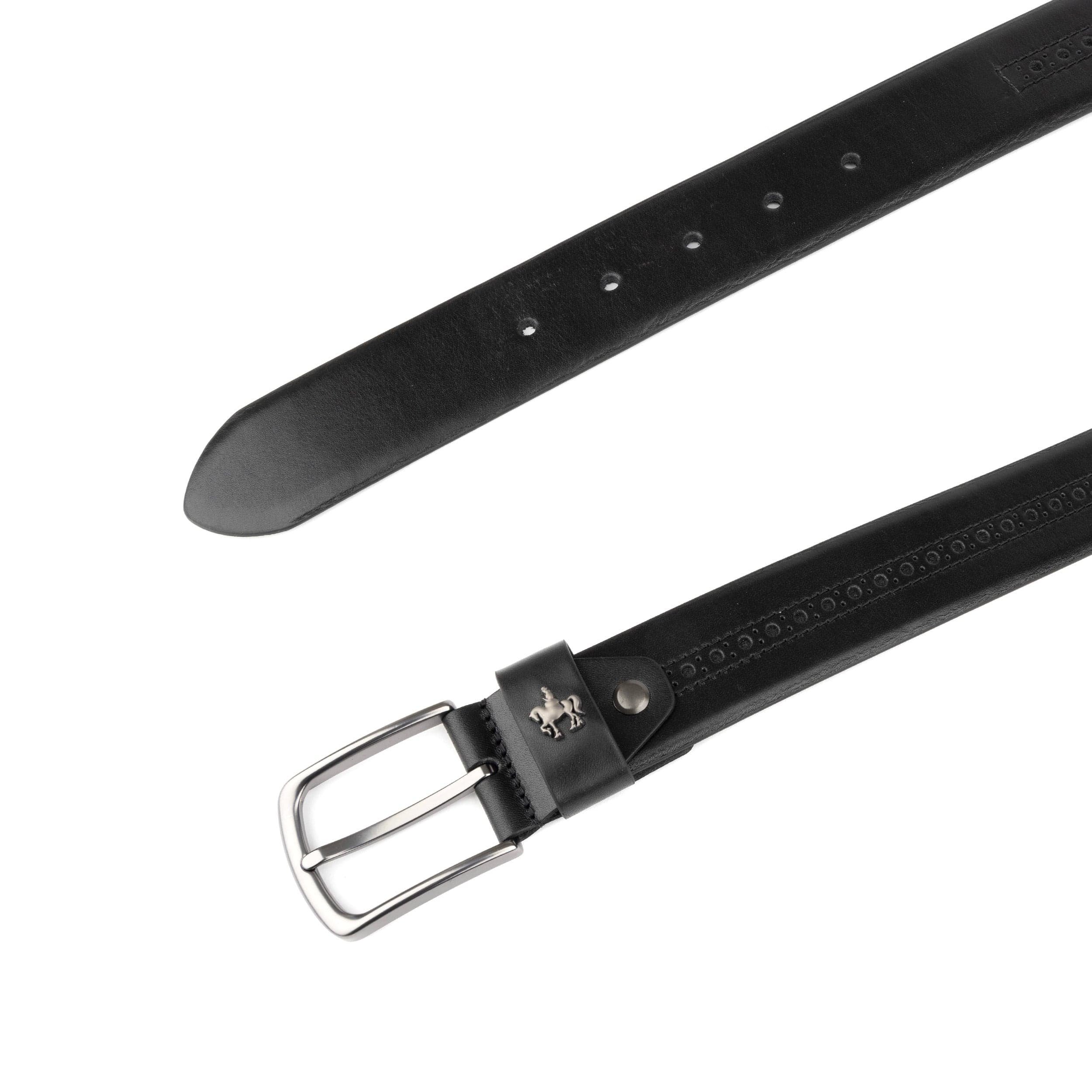 Scott - Black Shine - Men's smooth full-grain black leather belt with broguing - Image 4