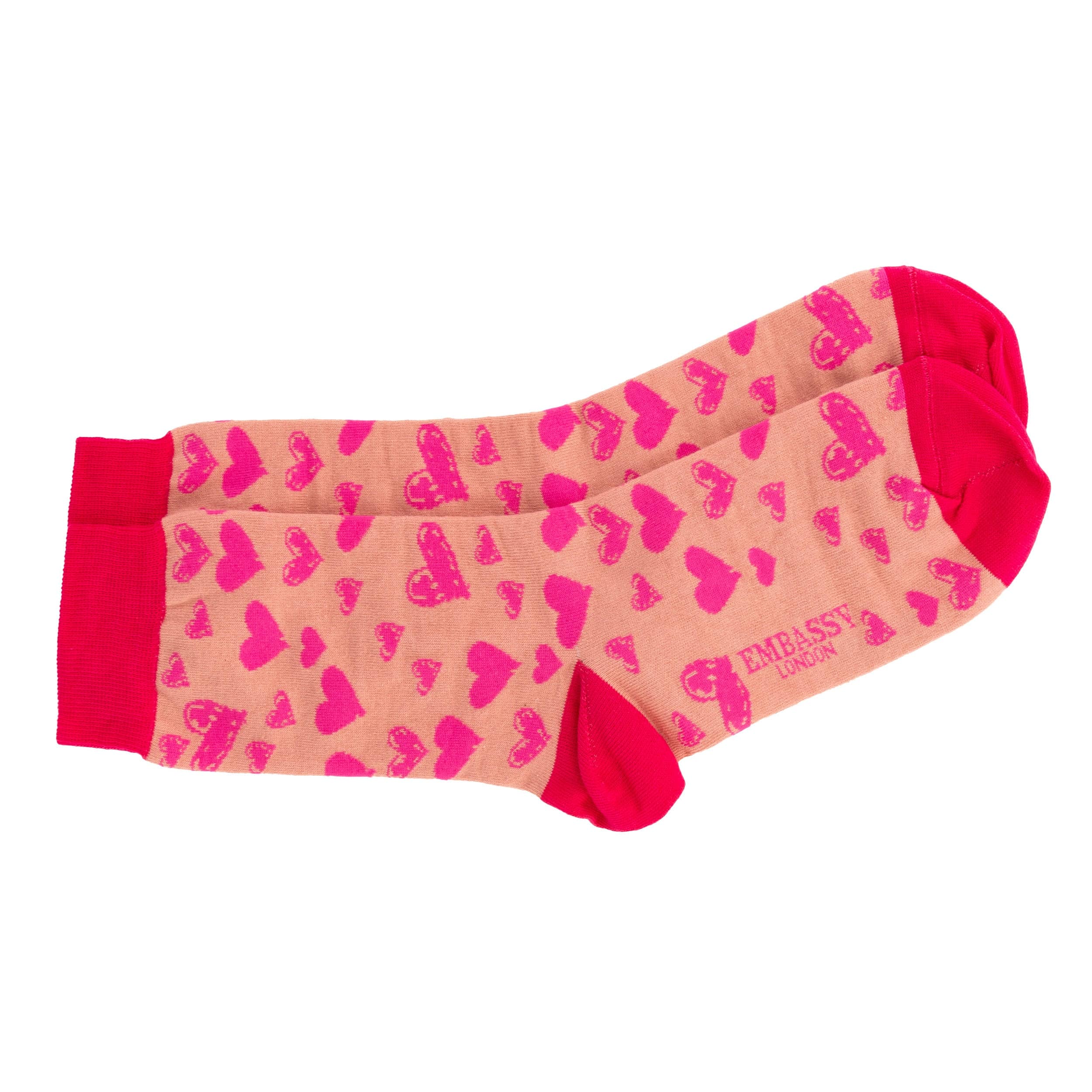 Soulmates - Pink Pink - Men's cotton crew socks size UK 6 to 12 in pink hearts - Image 3
