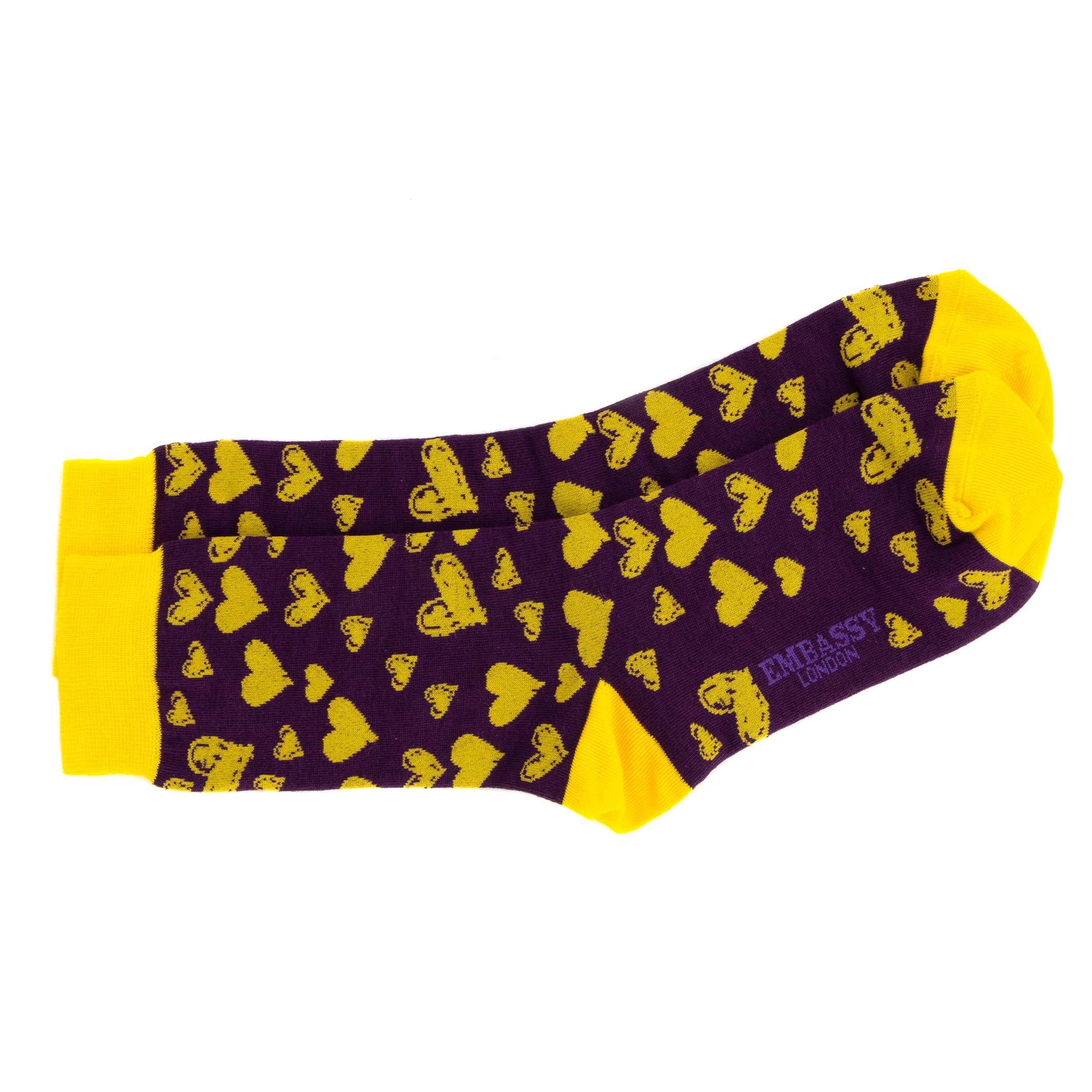 Soulmates - Purple Yellow - Men's cotton crew socks size UK 6 to 12 in purple yellow - Image 3