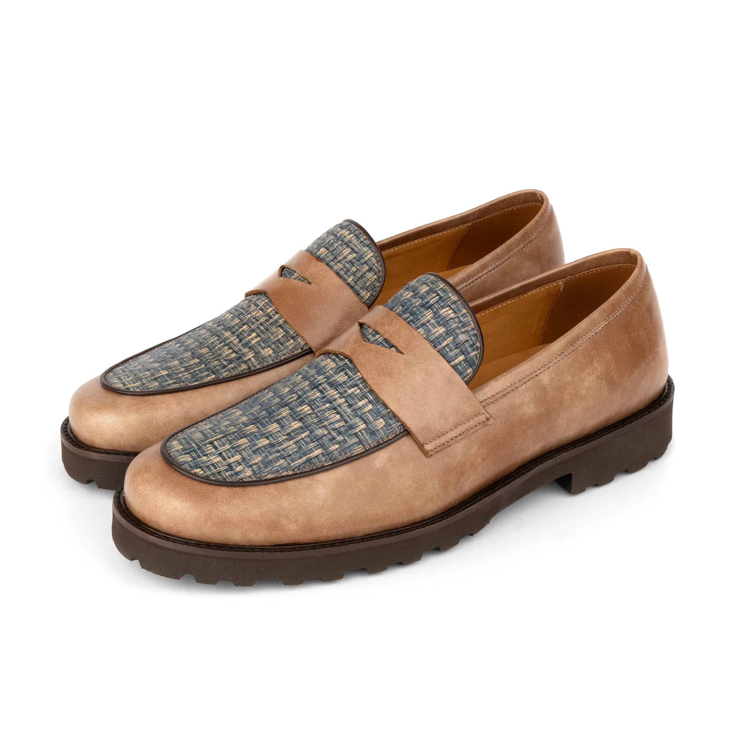 Sunkin - Light Blue & Brown - Men's leather woven slip-on loafer - Image 10
