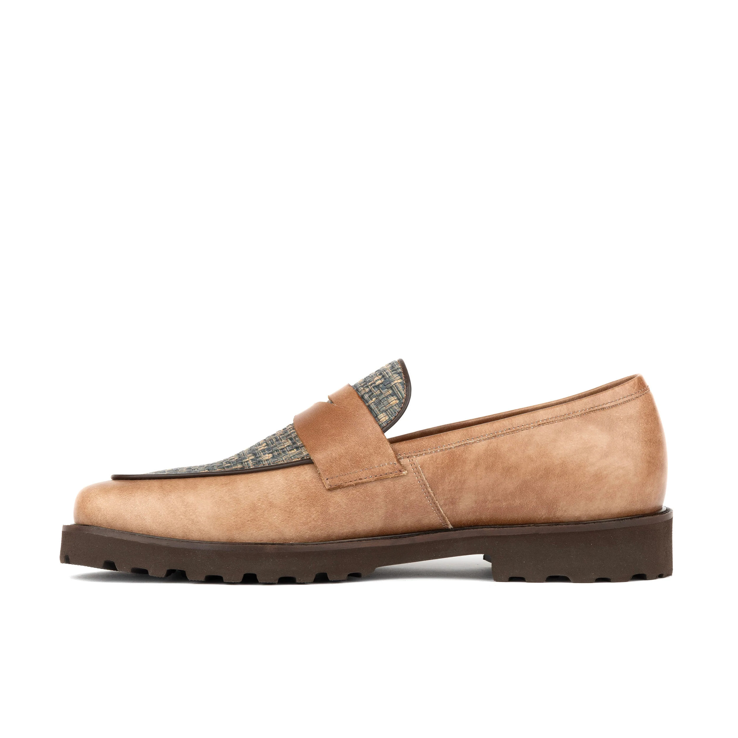 Sunkin - Light Blue & Brown - Men's leather woven slip-on loafer - Image 4