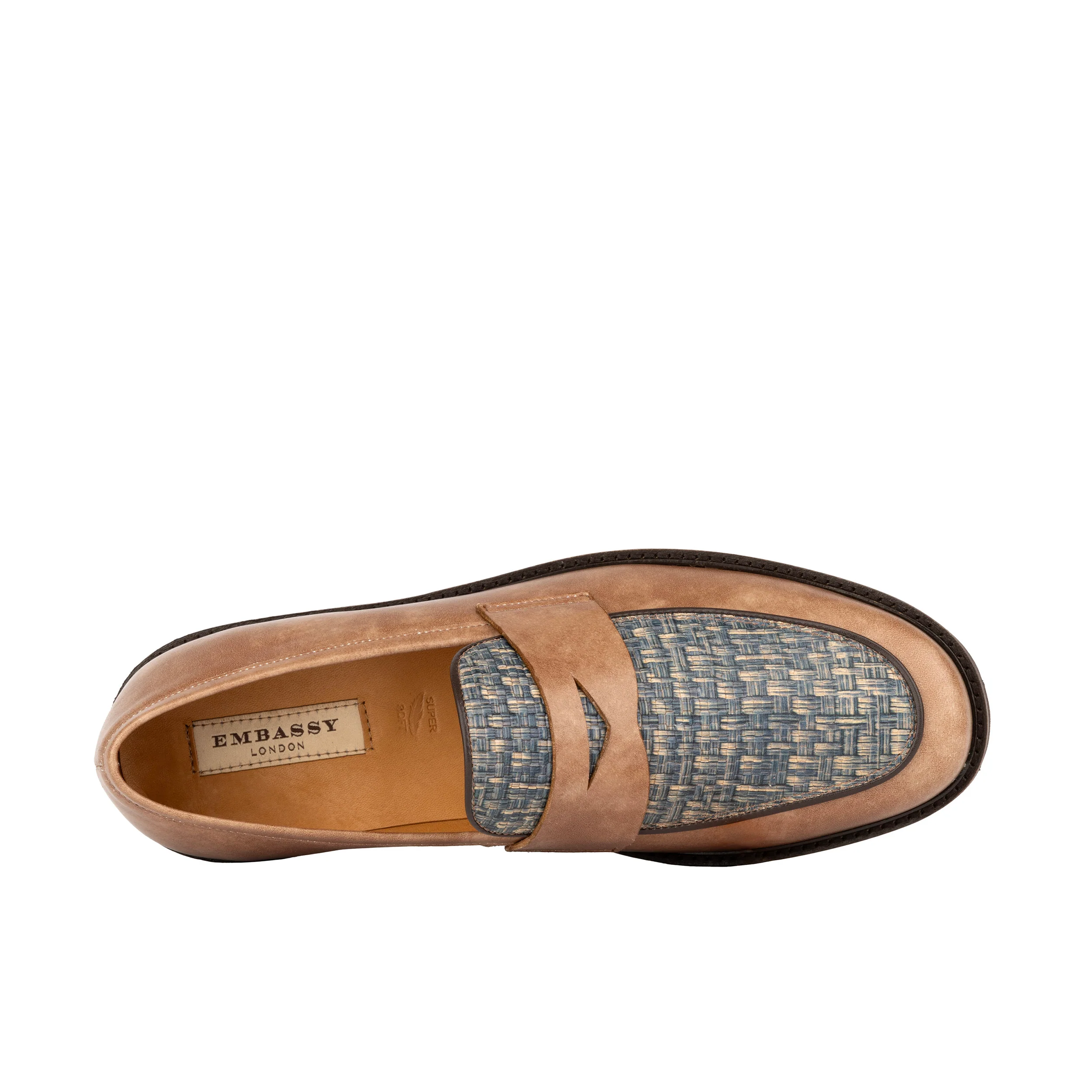 Sunkin - Light Blue & Brown - Men's leather woven slip-on loafer - Image 7