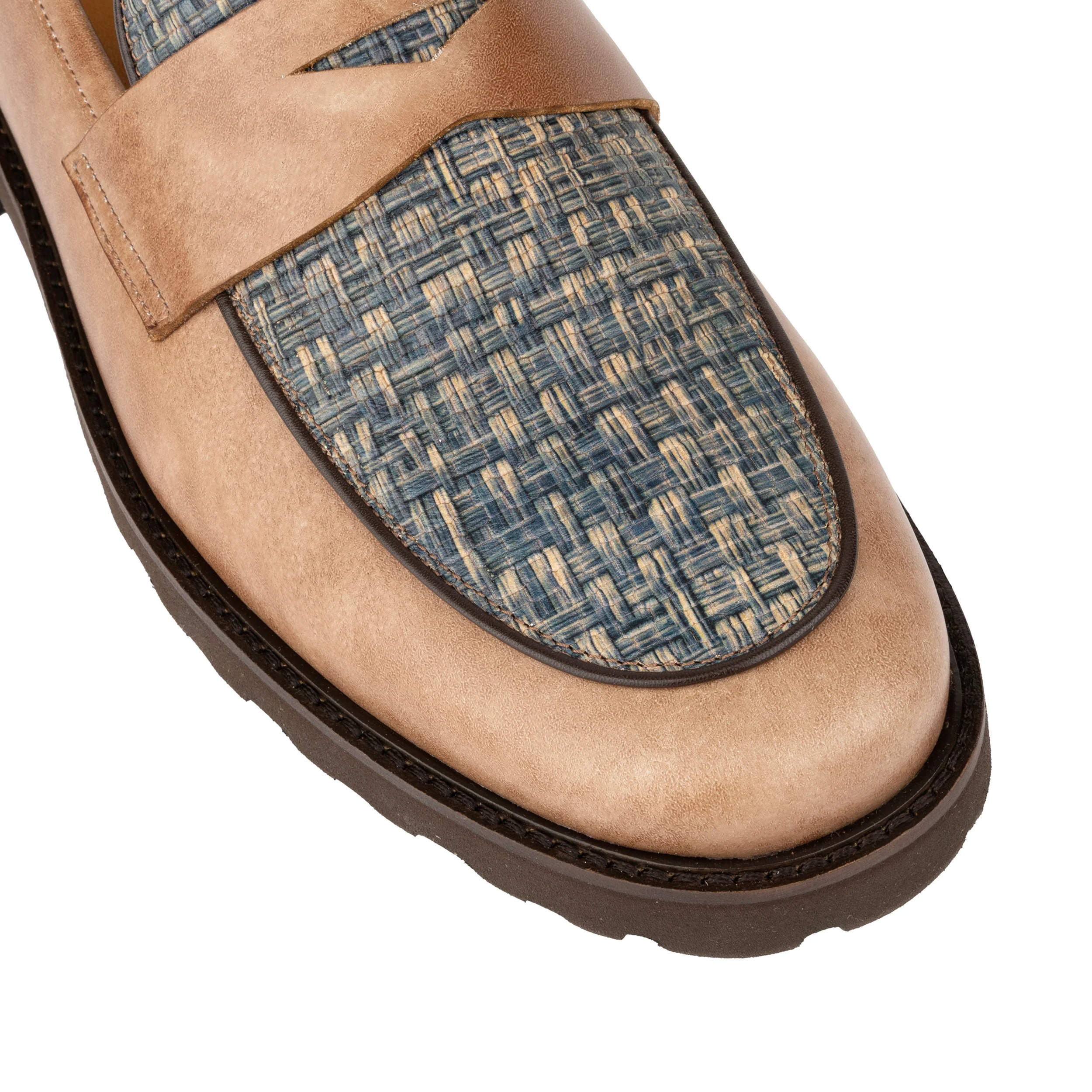 Sunkin - Light Blue & Brown - Men's leather woven slip-on loafer - Image 8